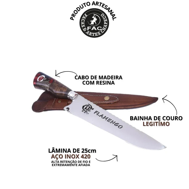 FACA PREMIUM CHURRASCO FLAMENGO PERSONALIZADA
