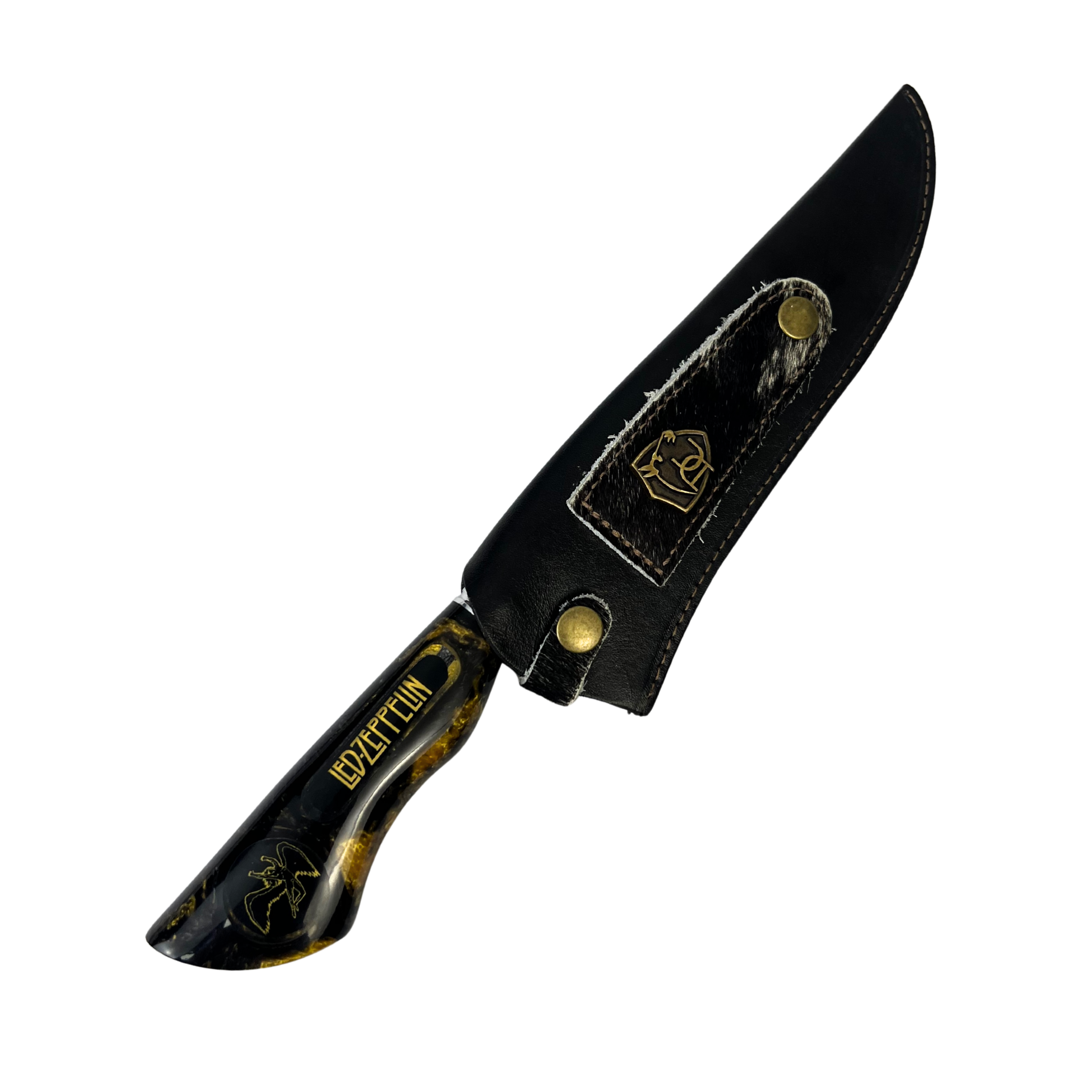 Faca Picanheira 8" Led Zeppelin - Cabo Resina Preta e Dourada