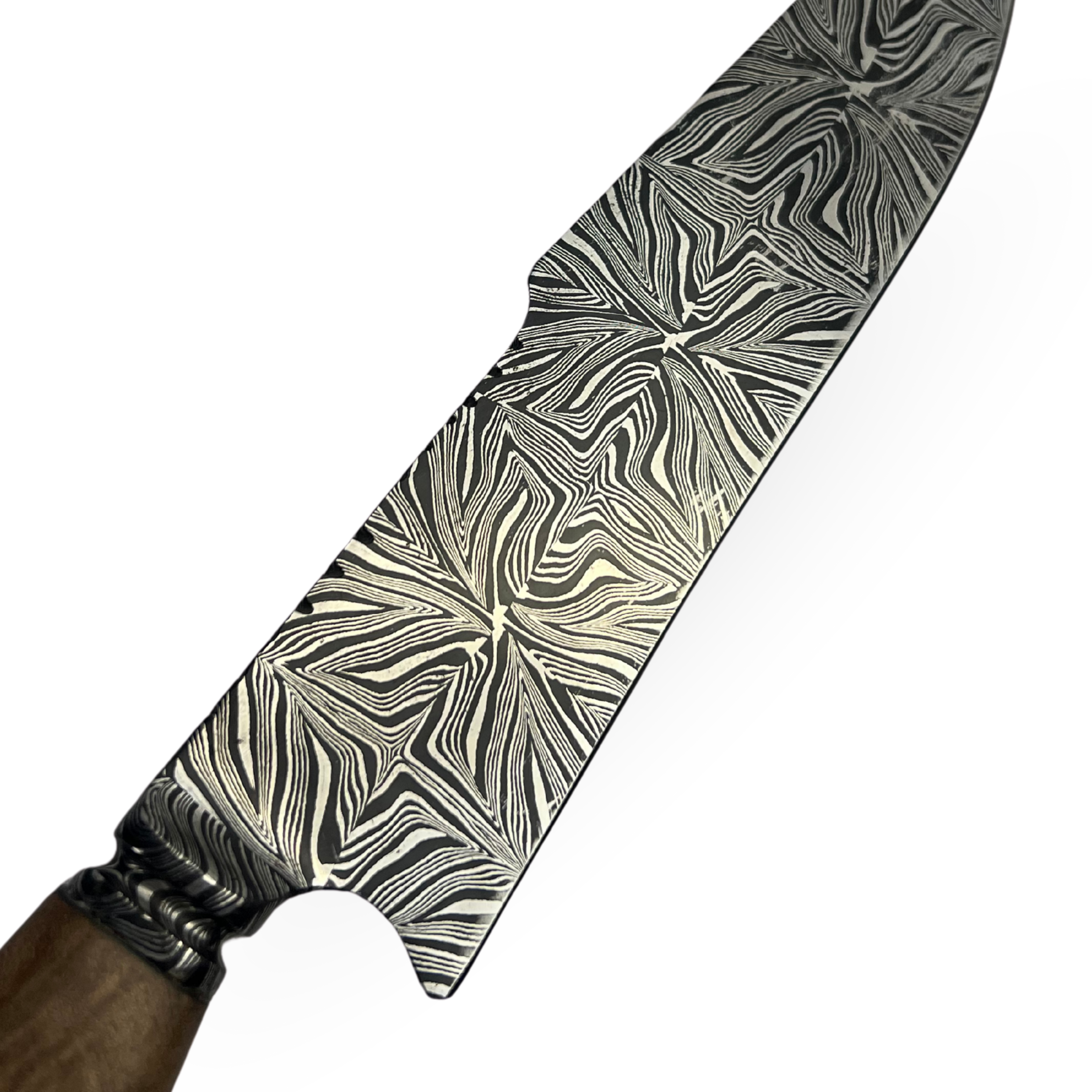 Faca Damasco Padrão Mosaico 8 Polegadas - Cabo Madeira Spalted - Peça Única Exclusiva