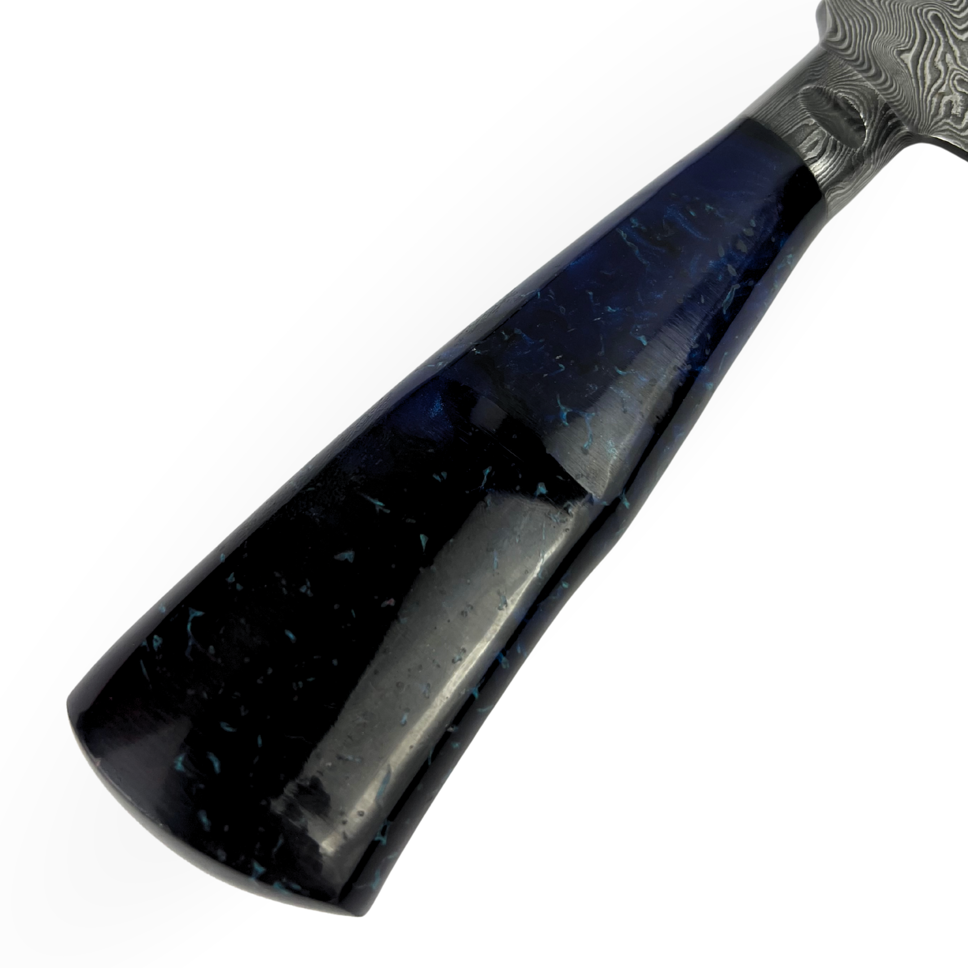 Faca Artesanal Damasco 39cm - Cabo Resina Azul - Peça Exclusiva
