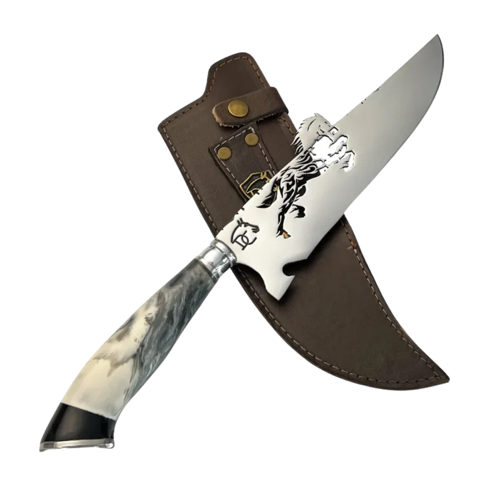 Faca Artesanal para Churrasco 8" Tema Cavalo - Cutelaria Gaúcha Tradição Campeira