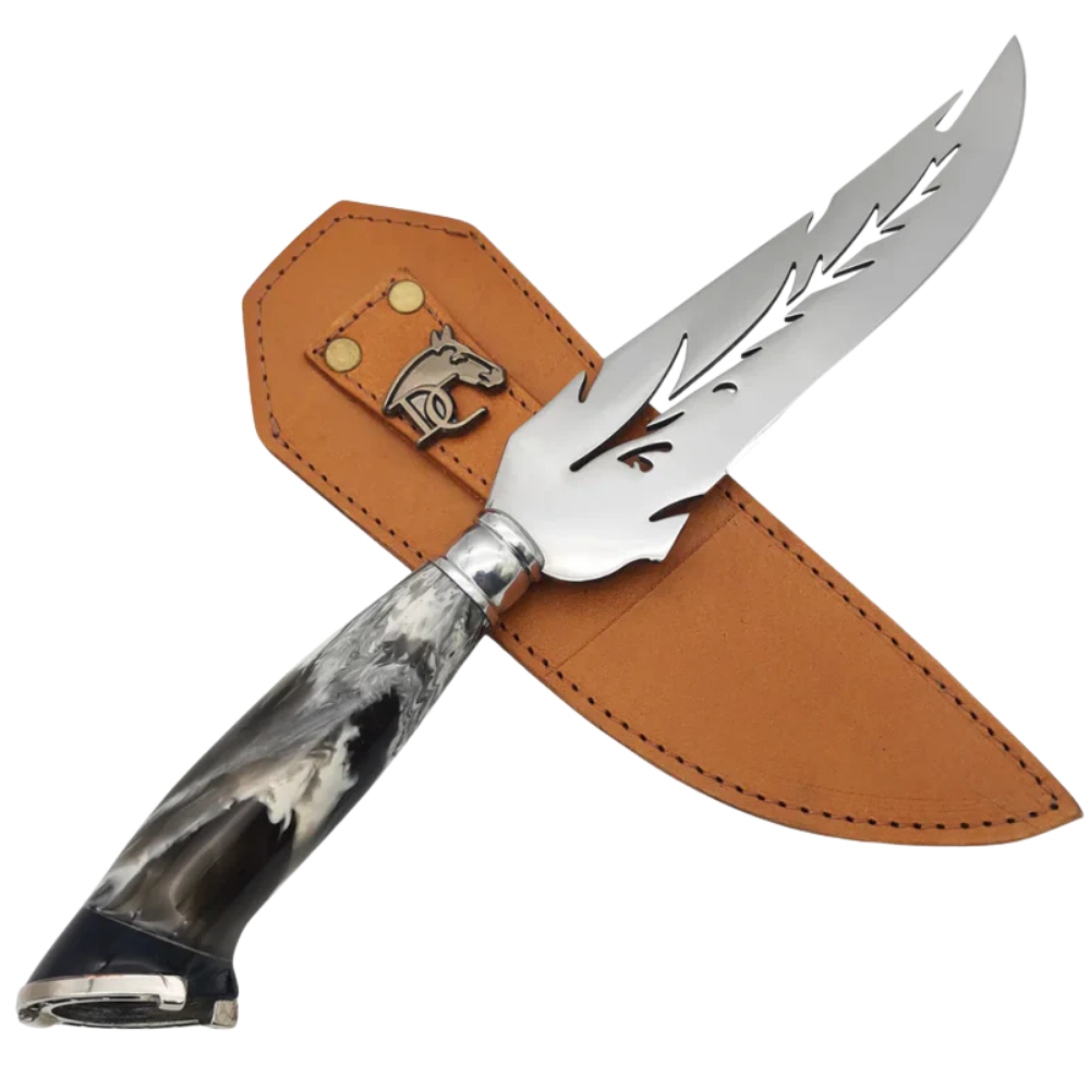 Faca Artesanal para Churrasco 8" Lâmina Vazada Design Folha - Cutelaria Gaúcha Aço Inox