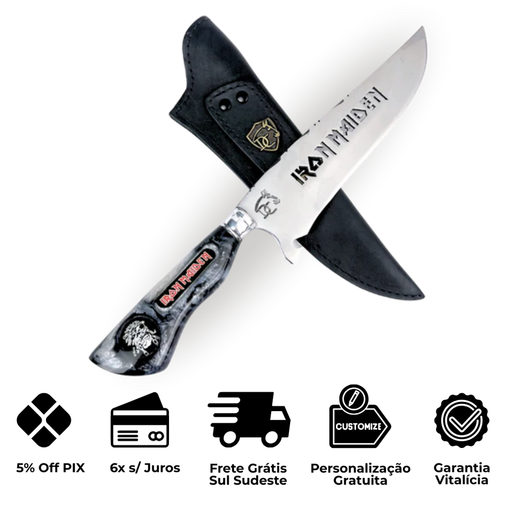 Faca Picanheira Iron Maiden 8 Polegadas - Cabo Resina Personalizado - Churrasco Rock