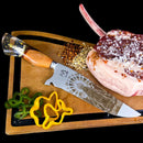 Faca de Churrasco Artesanal 8" Aço Inox 420C - Cabo Madeira Resina Dourada Fé Gaúcha