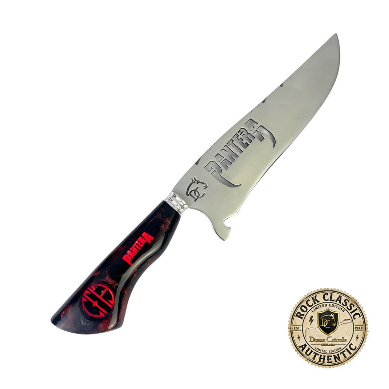 Faca Pantera 8 Polegadas Preta e Vermelha | Lâmina Vazada | Cabo Resina