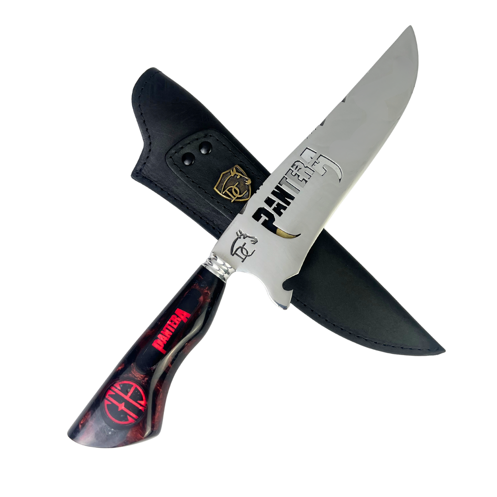 Faca Pantera 8 Polegadas Preta e Vermelha | Lâmina Vazada | Cabo Resina