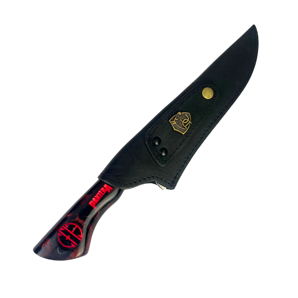 Faca Pantera 8 Polegadas Preta e Vermelha | Lâmina Vazada | Cabo Resina