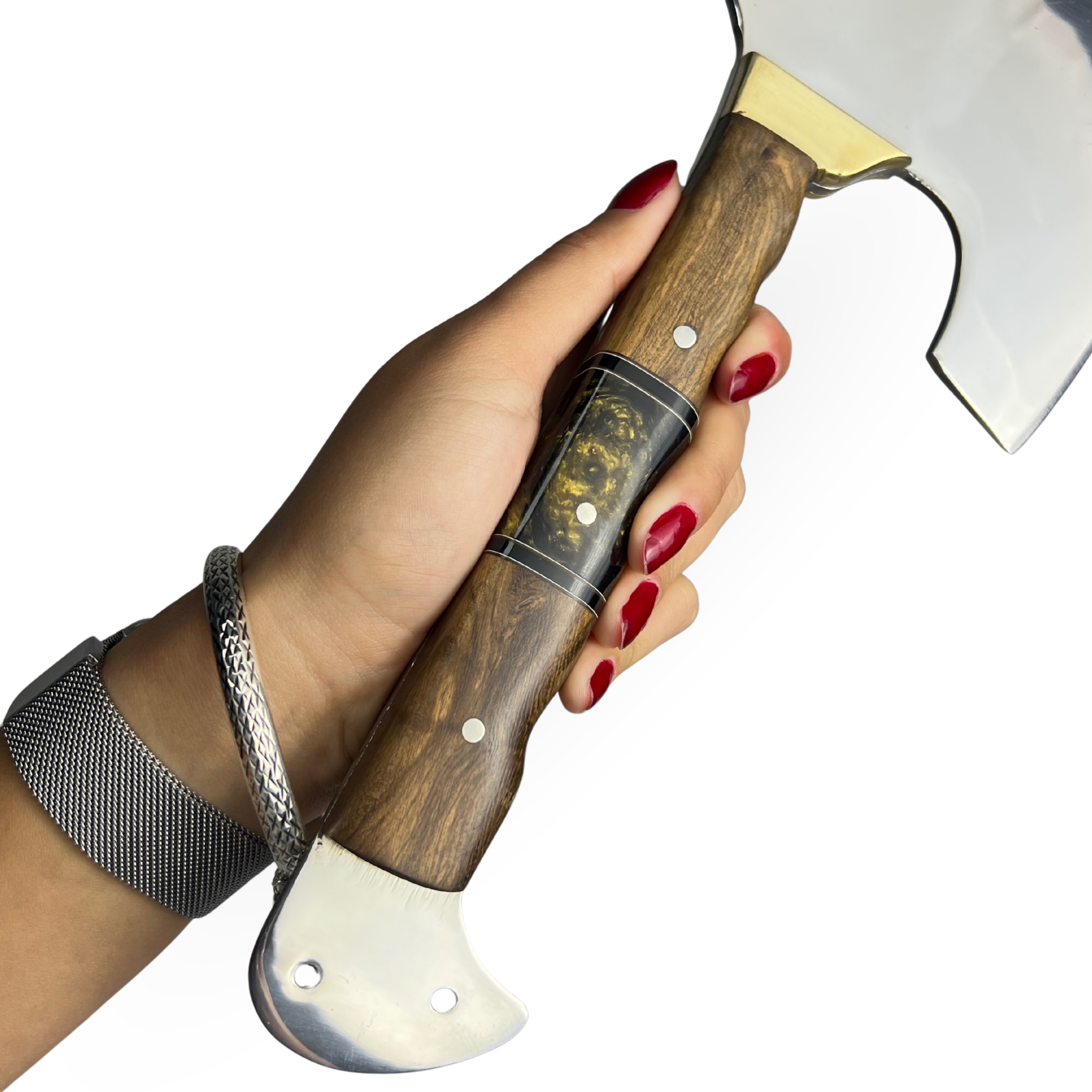 Machado Artesanal 39cm - Cabo Full Tang Madeira e Resina com Quebra Gelo