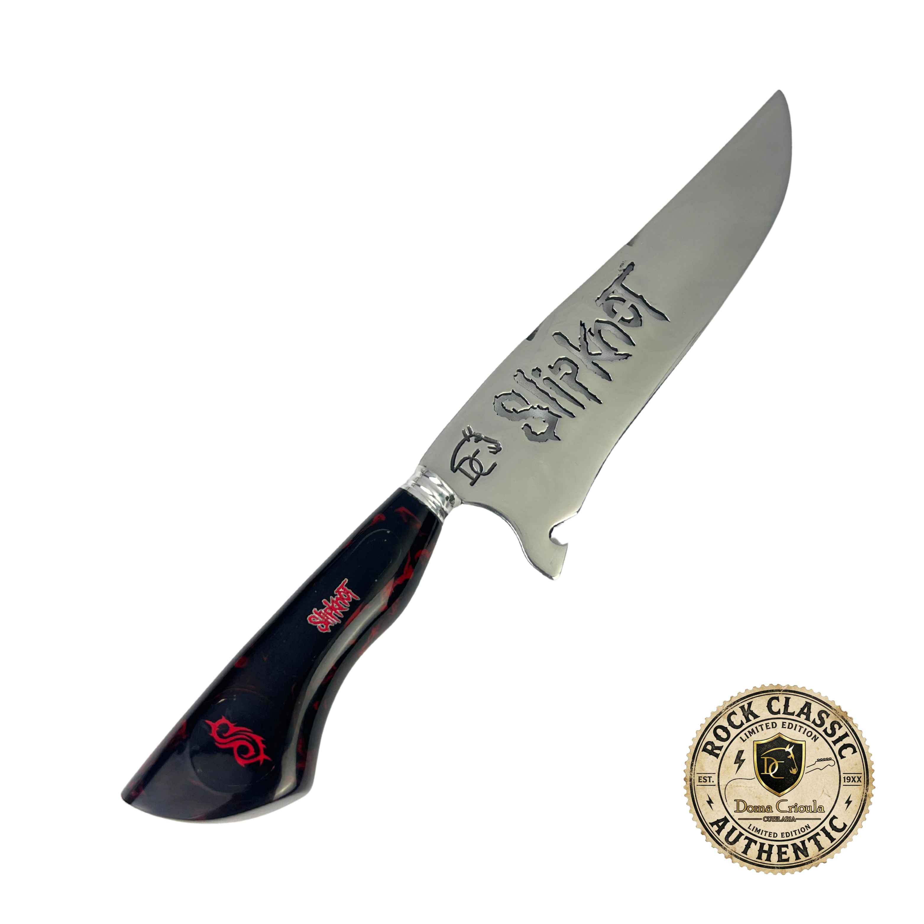 Faca Slipknot 8 Polegadas | Lâmina Vazada Temática | Cabo Resina