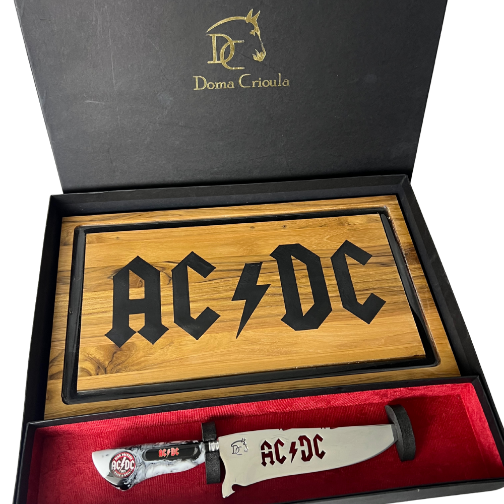 Kit AC/DC - Faca 8" + Tábua Personalizada