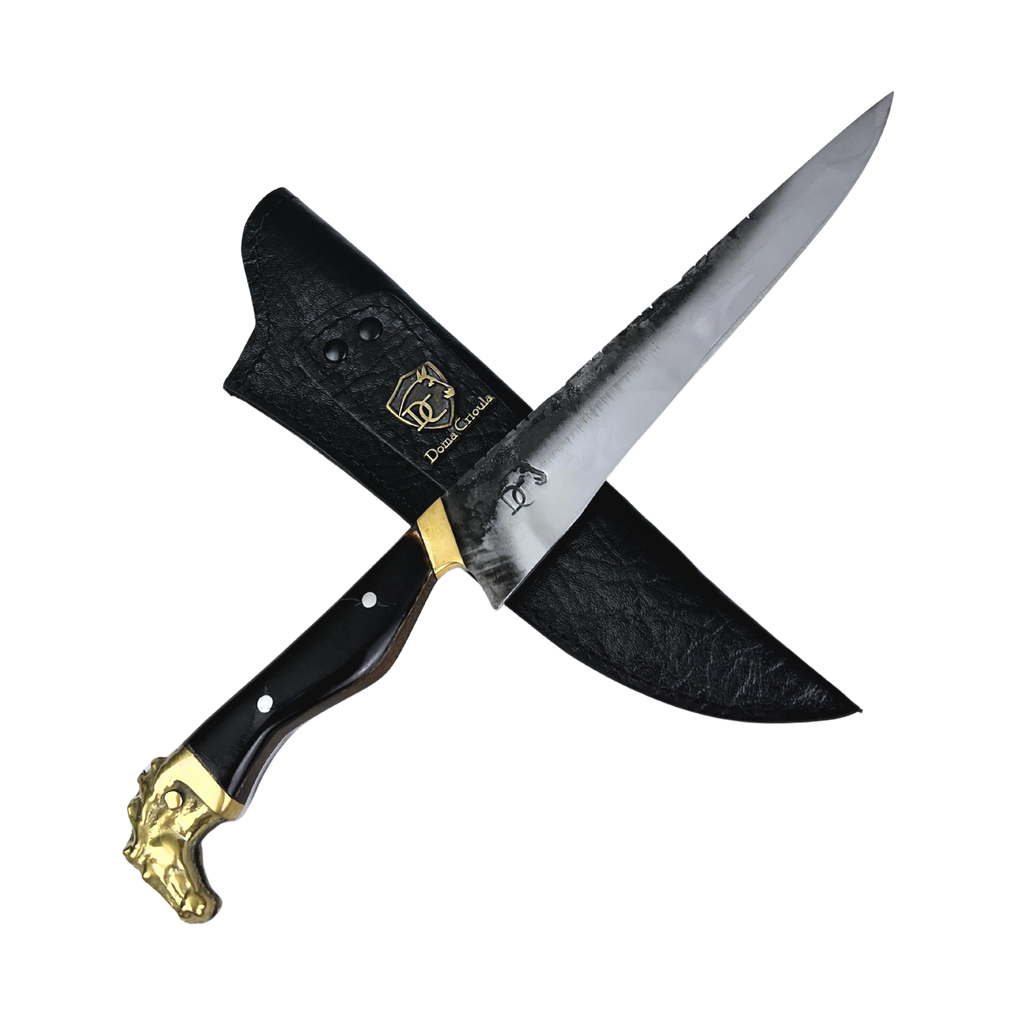 Faca Campeira Artesanal 9 Polegadas - Cabo Casco de Cavalo Full Tang - Guarda e Pomo em Latão