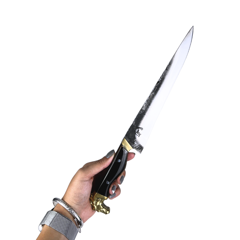 Faca Campeira Artesanal 9 Polegadas - Cabo Casco de Cavalo Full Tang - Guarda e Pomo em Latão