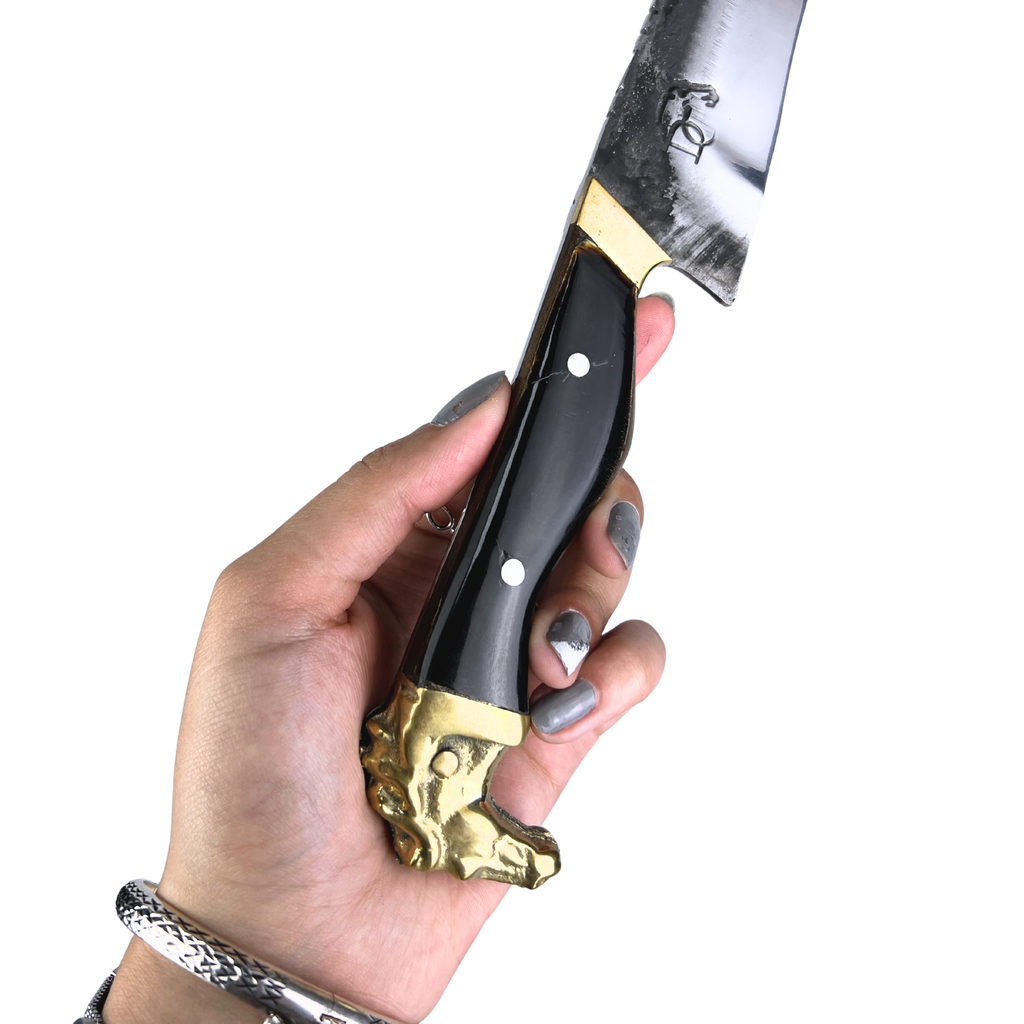 Faca Campeira Artesanal 9 Polegadas - Cabo Casco de Cavalo Full Tang - Guarda e Pomo em Latão