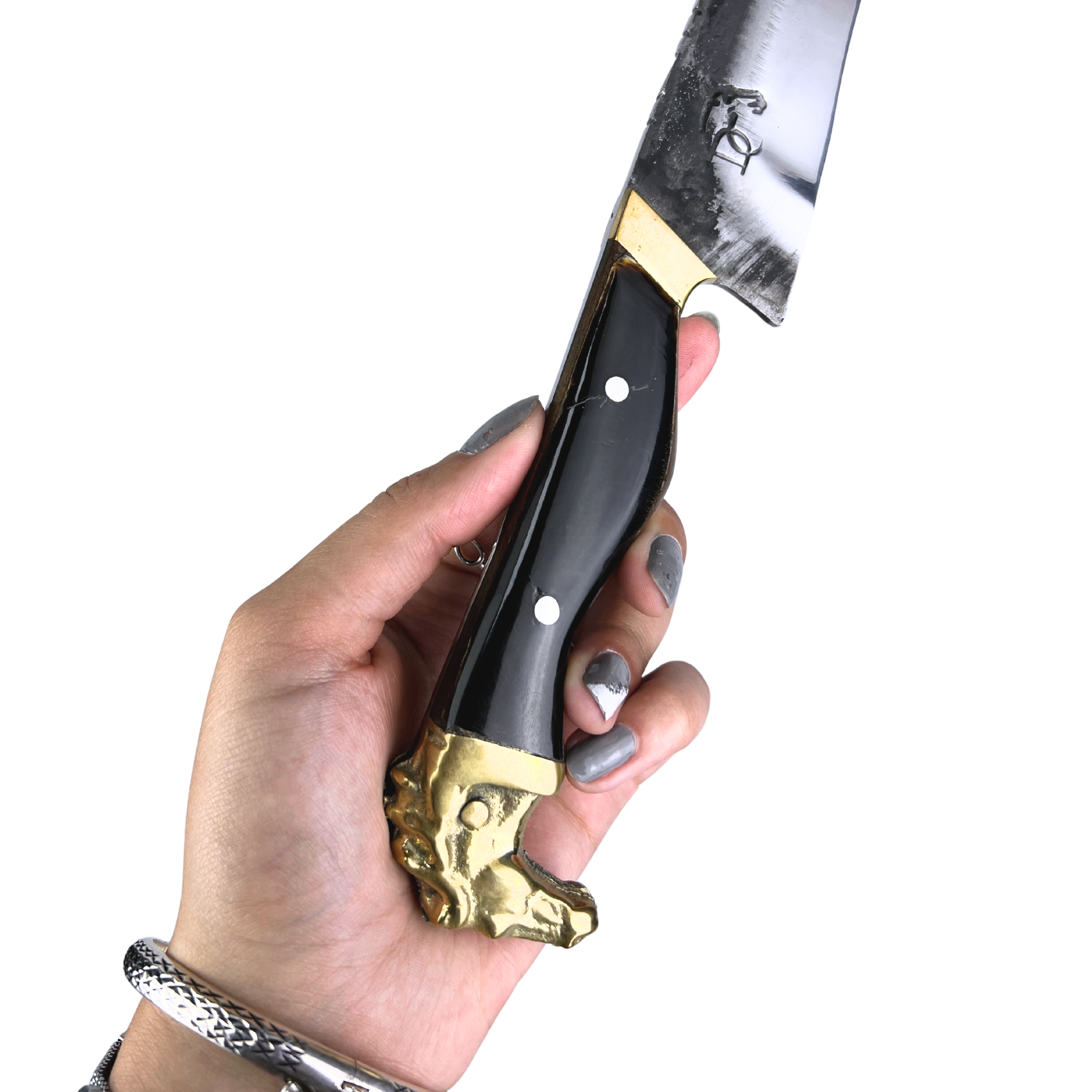 Faca Campeira Artesanal 9 Polegadas - Cabo Casco de Cavalo Full Tang - Guarda e Pomo em Latão