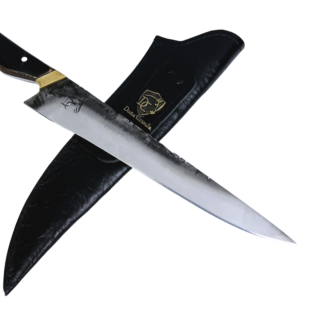 Faca Campeira Artesanal 9 Polegadas - Cabo Casco de Cavalo Full Tang - Guarda e Pomo em Latão