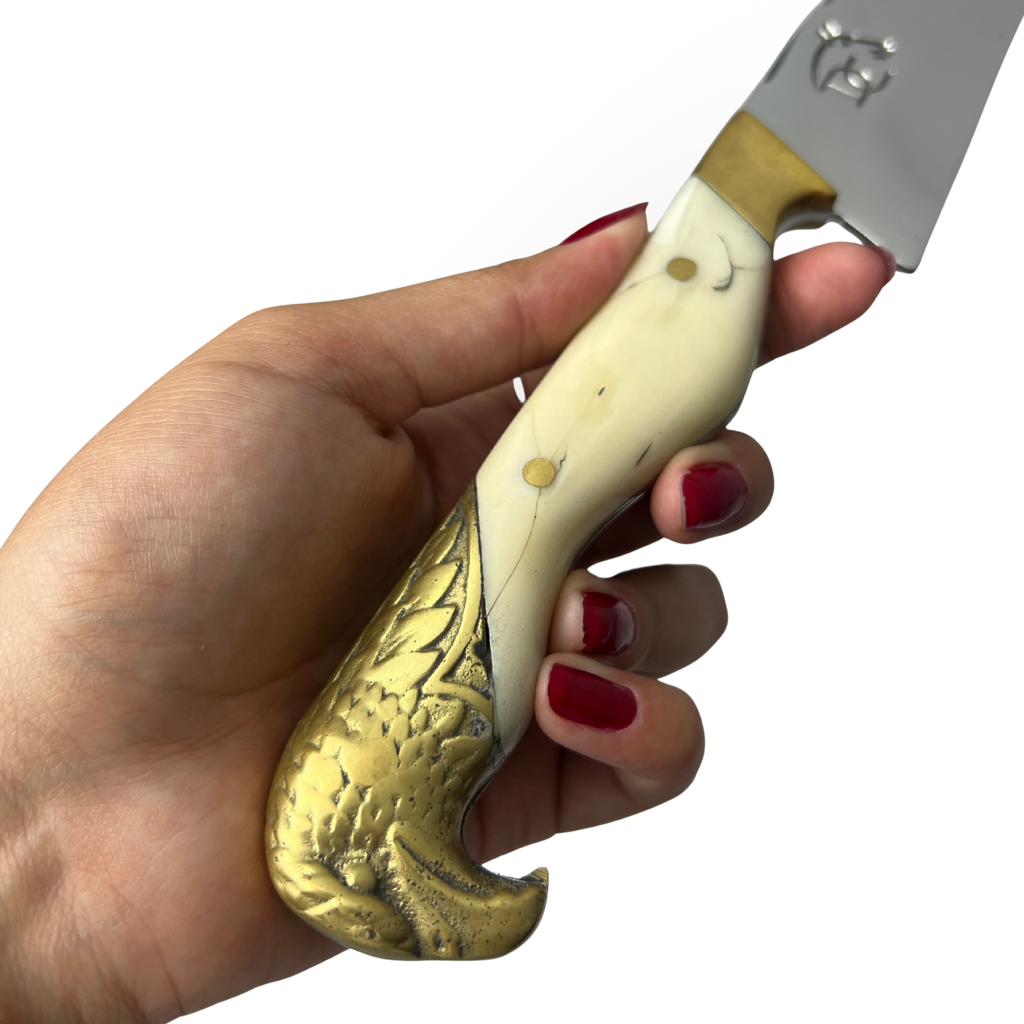 Faca Campeira Artesanal 9" - Cabo Osso Bovino e Latão com Águia