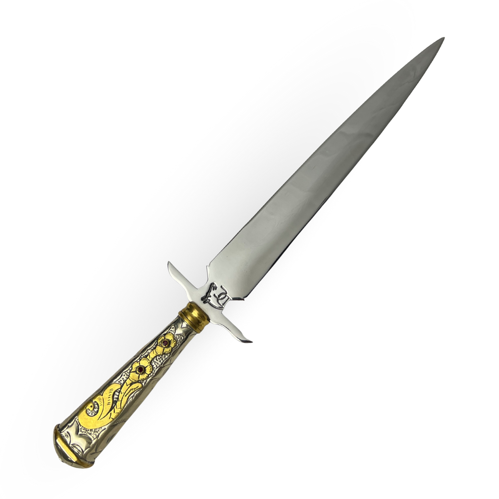 Punhal Alpaca Fio Duplo 11" - Cabo Trabalhado em Latão