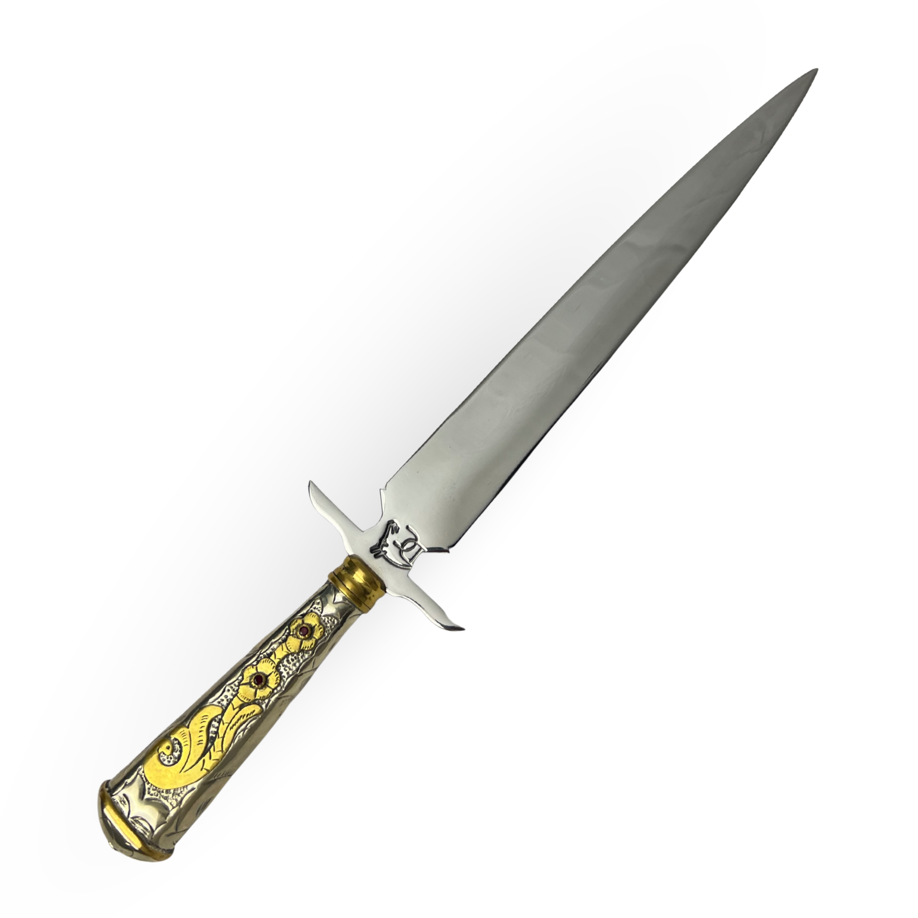 Punhal Alpaca Fio Duplo 11" - Cabo Trabalhado em Latão