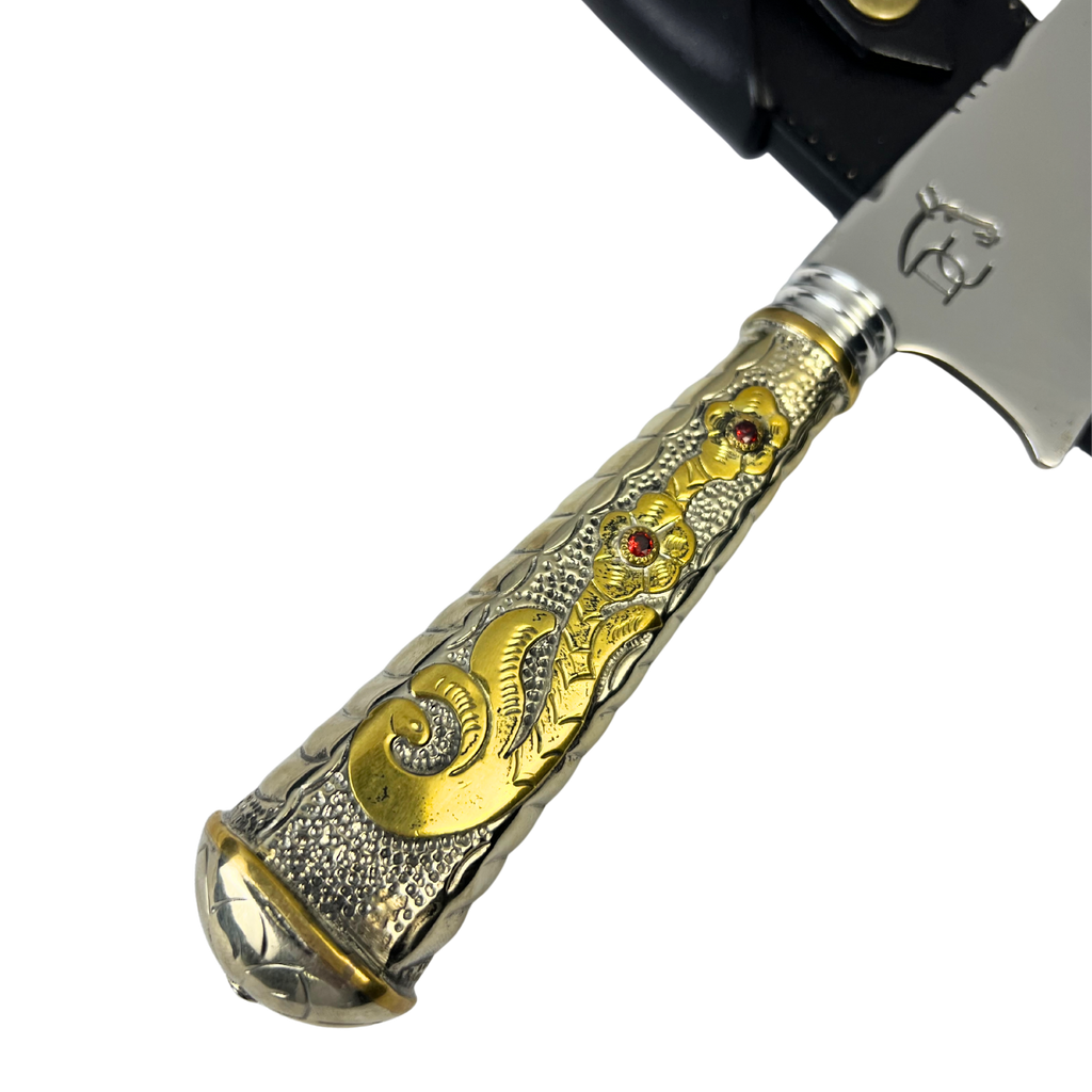 Faca Campeira 10" Aço Inox 420C - Cabo Alpaca Dourado Ornamentado