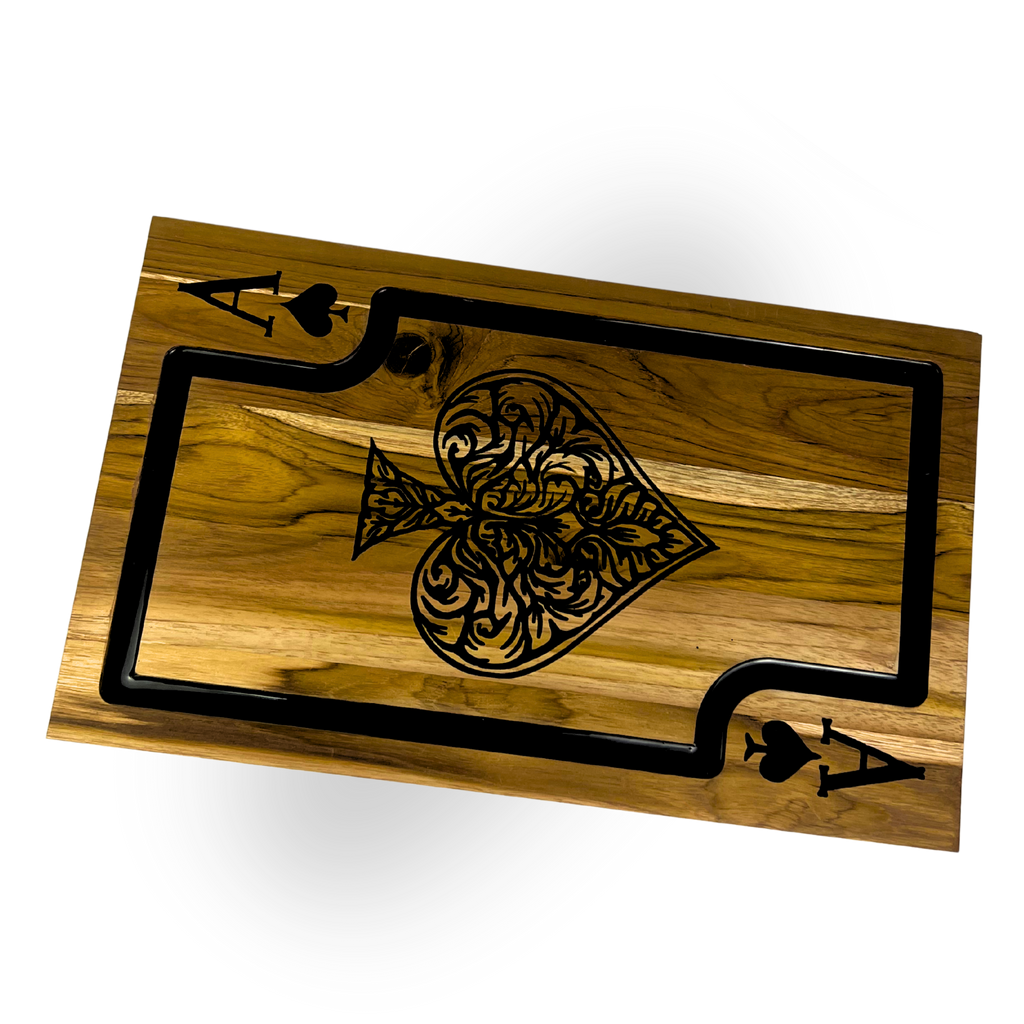 Kit Baralho Premium - Tábua Ás de Copas + Faca 8 Polegadas - Caixa Presente Exclusiva