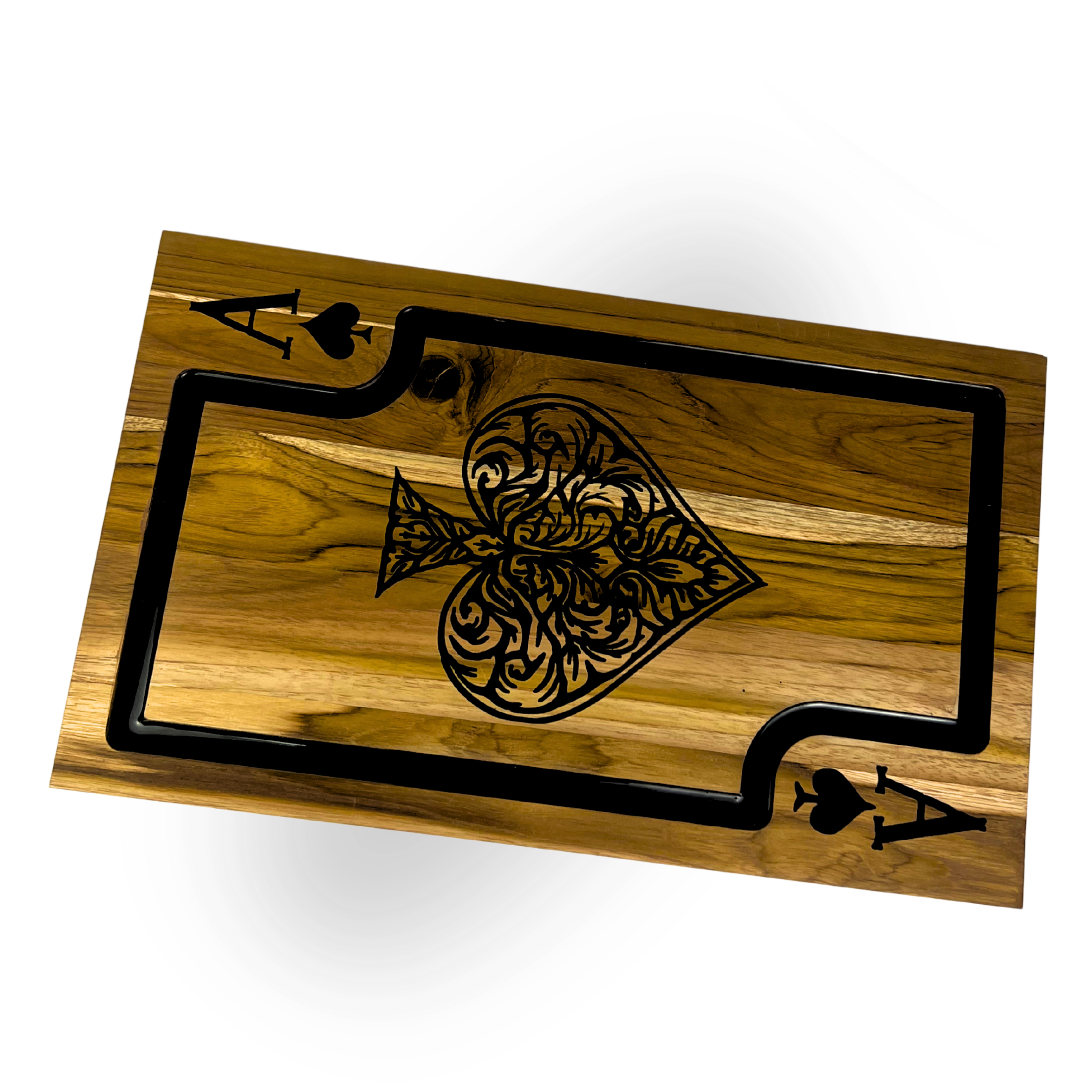 Kit Baralho Premium - Tábua Ás de Copas + Faca 8 Polegadas - Caixa Presente Exclusiva