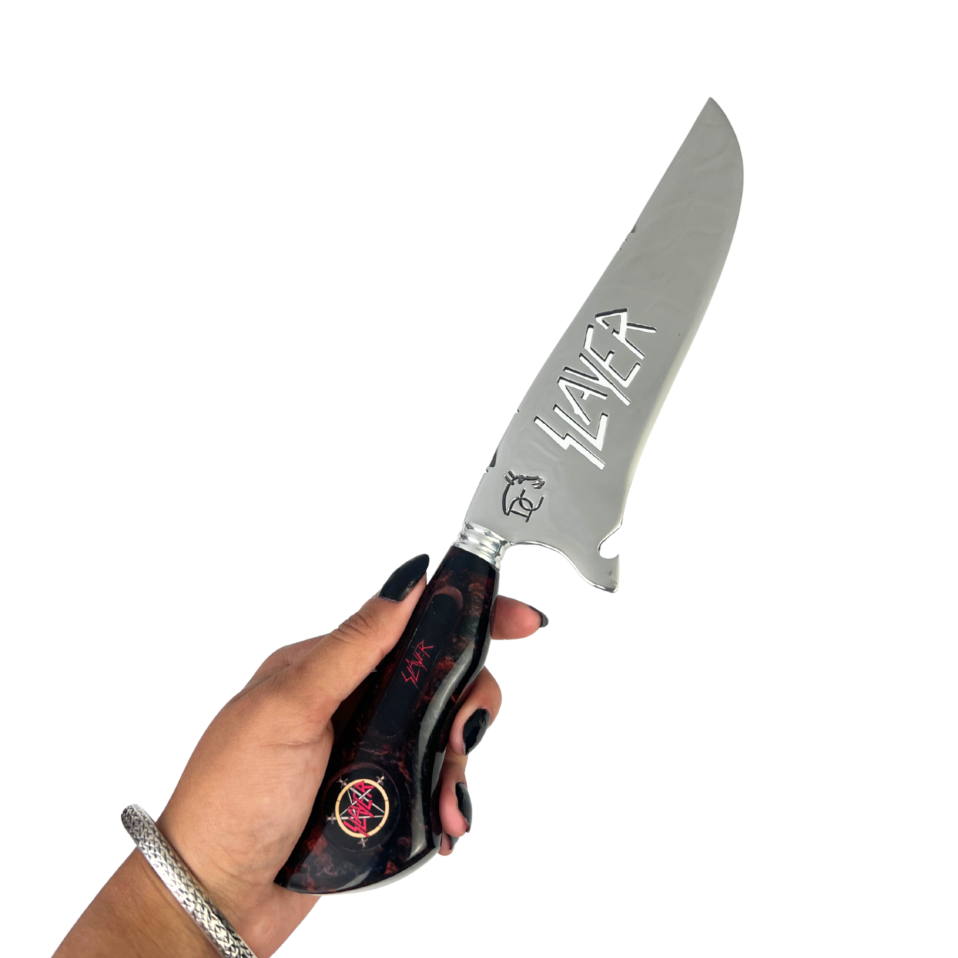 Faca Slayer 8 Polegadas Marmorizada | Lâmina Vazada Thrash Metal | Cabo Resina