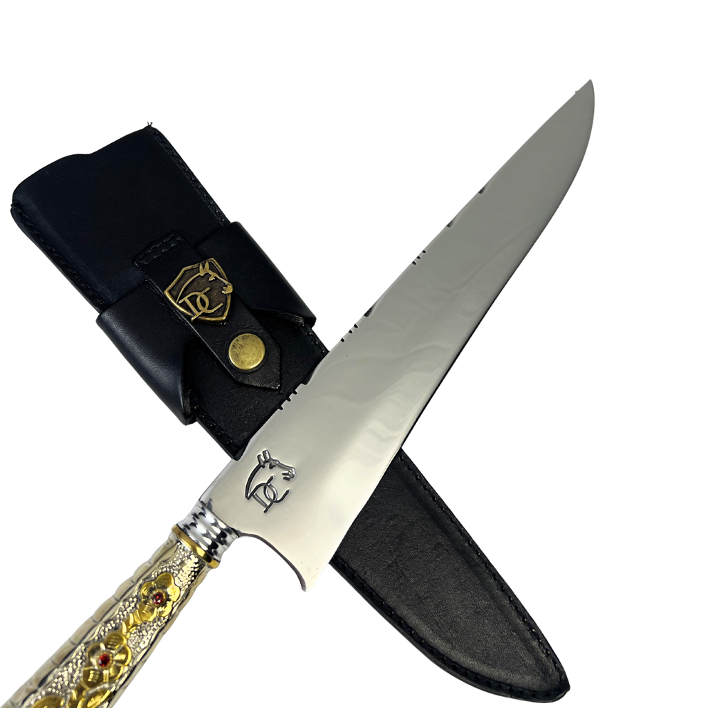 Faca Campeira 10" Aço Inox 420C - Cabo Alpaca Dourado Ornamentado