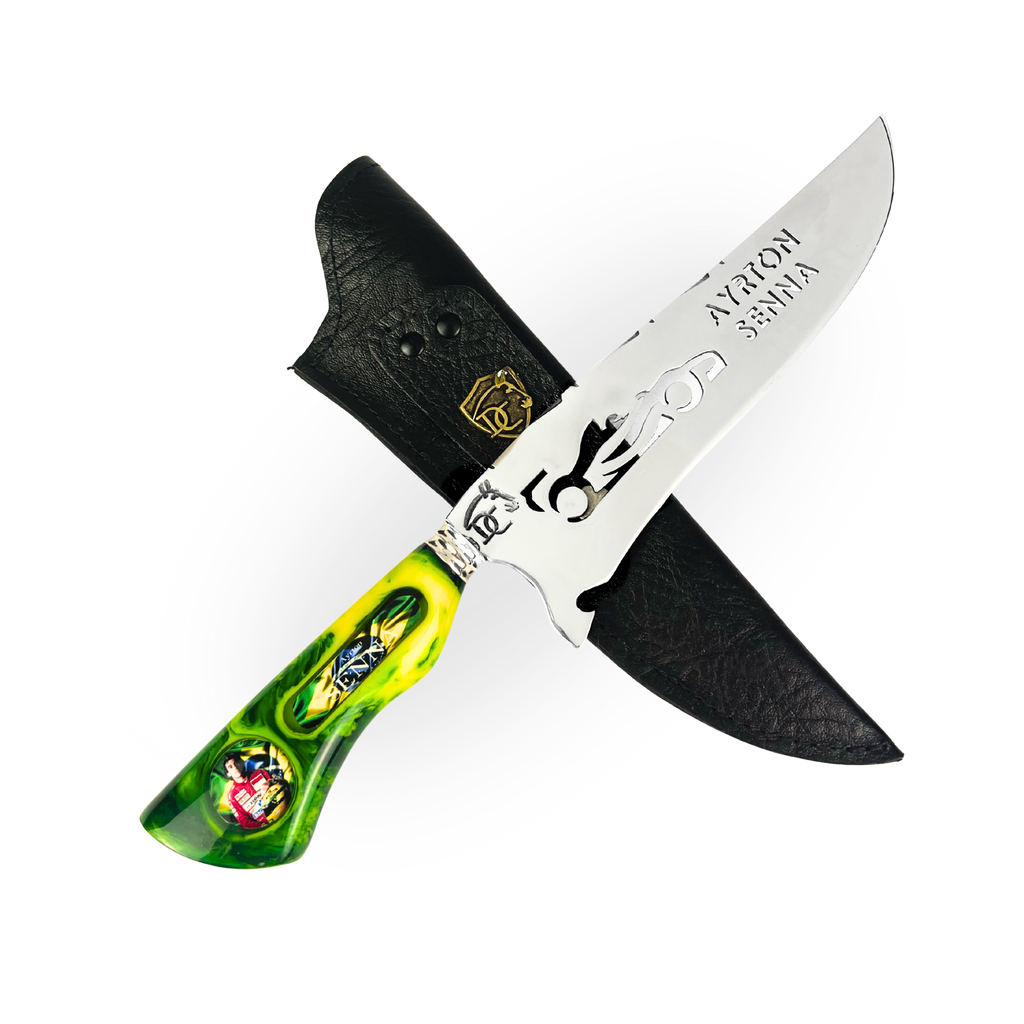 Picanheira Ayrton Senna 8 Polegadas - Cabo Resina + Bainha Couro + Caixinha Presente