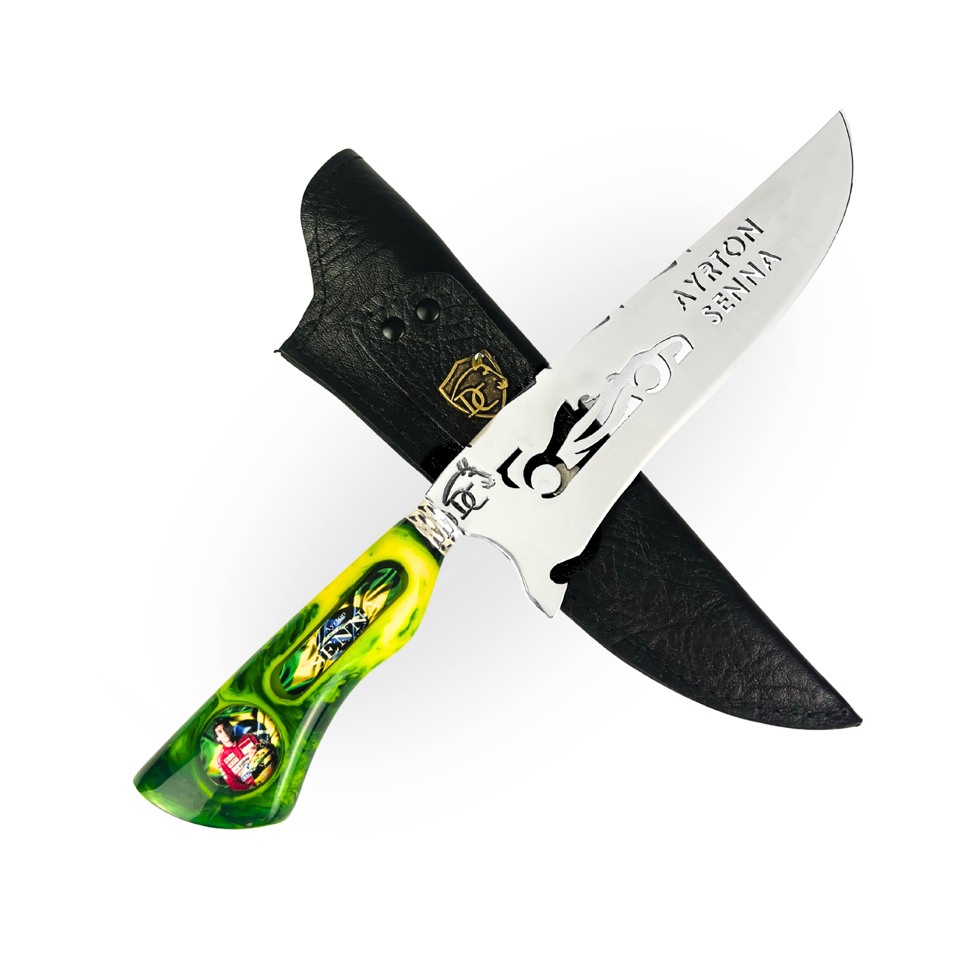 Picanheira Ayrton Senna 8 Polegadas - Cabo Resina + Bainha Couro + Caixinha Presente