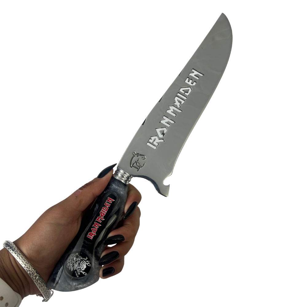 Kit Faca, Garfo e Chaira 8" Iron Maiden - Cabo Resina Personalizado