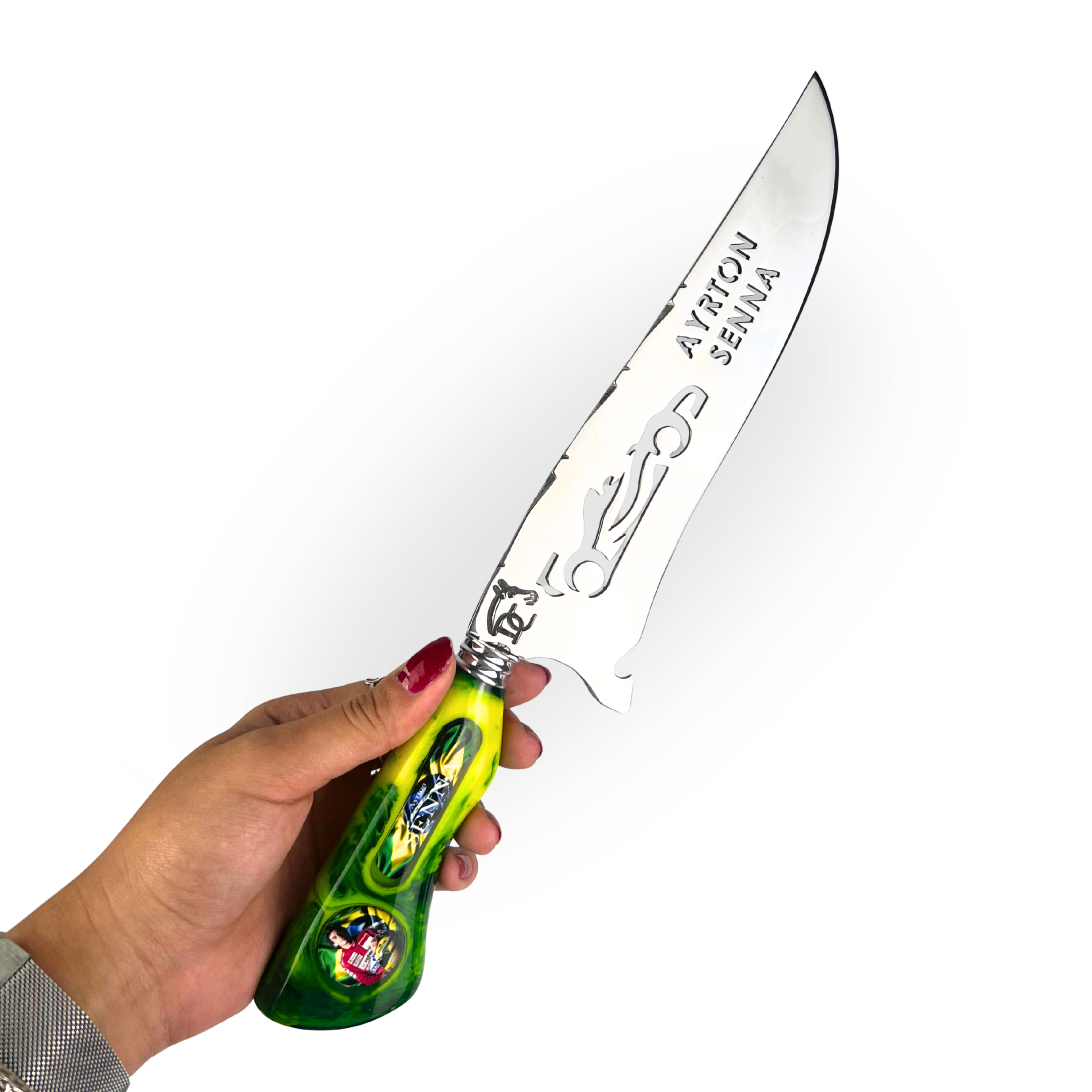 Picanheira Ayrton Senna 8 Polegadas - Cabo Resina + Bainha Couro + Caixinha Presente