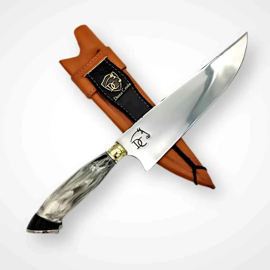 Faca de Churrasco Artesanal 8" Aço Inox 3mm - Cabo Resina e Ferradura