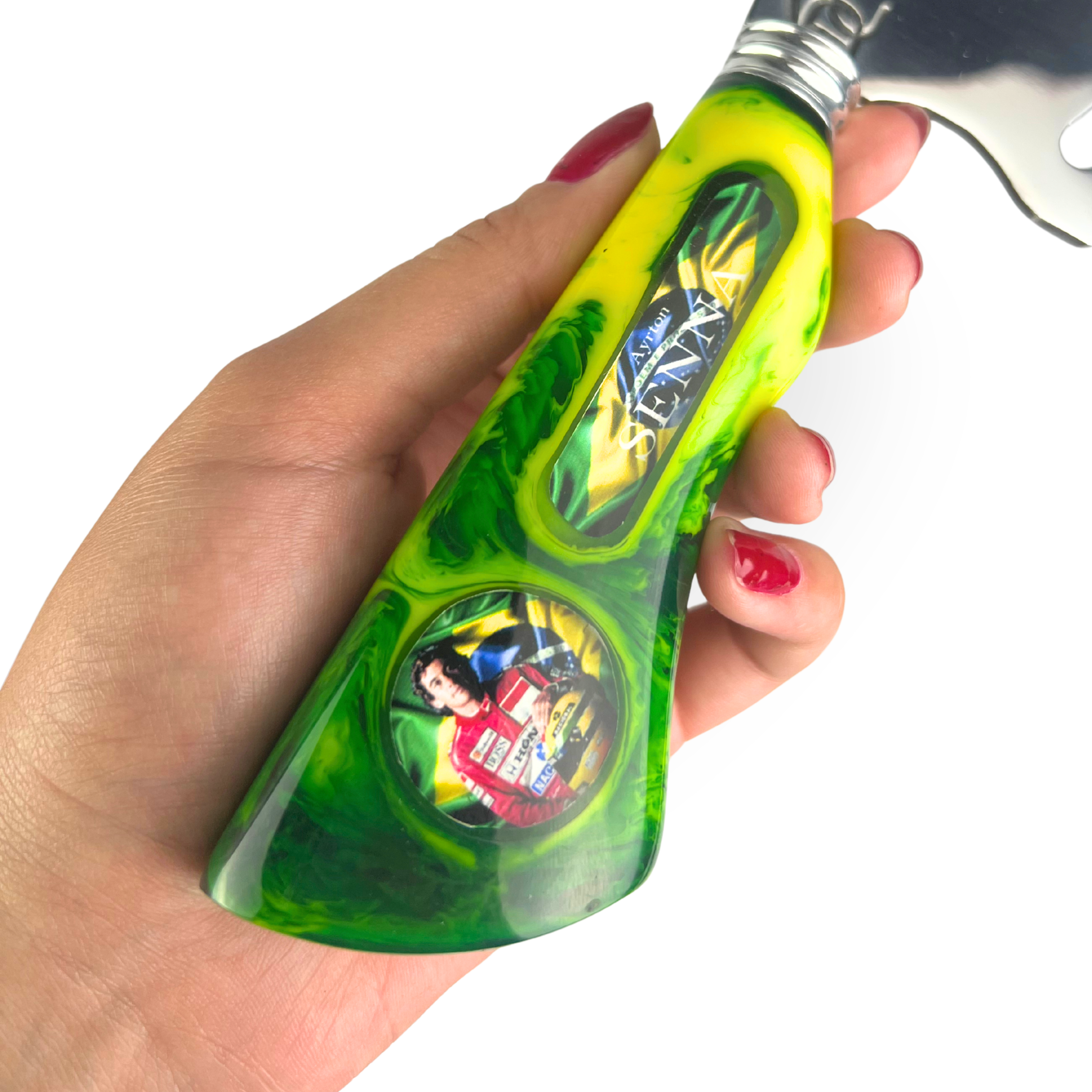 Picanheira Ayrton Senna 8 Polegadas - Cabo Resina + Bainha Couro + Caixinha Presente