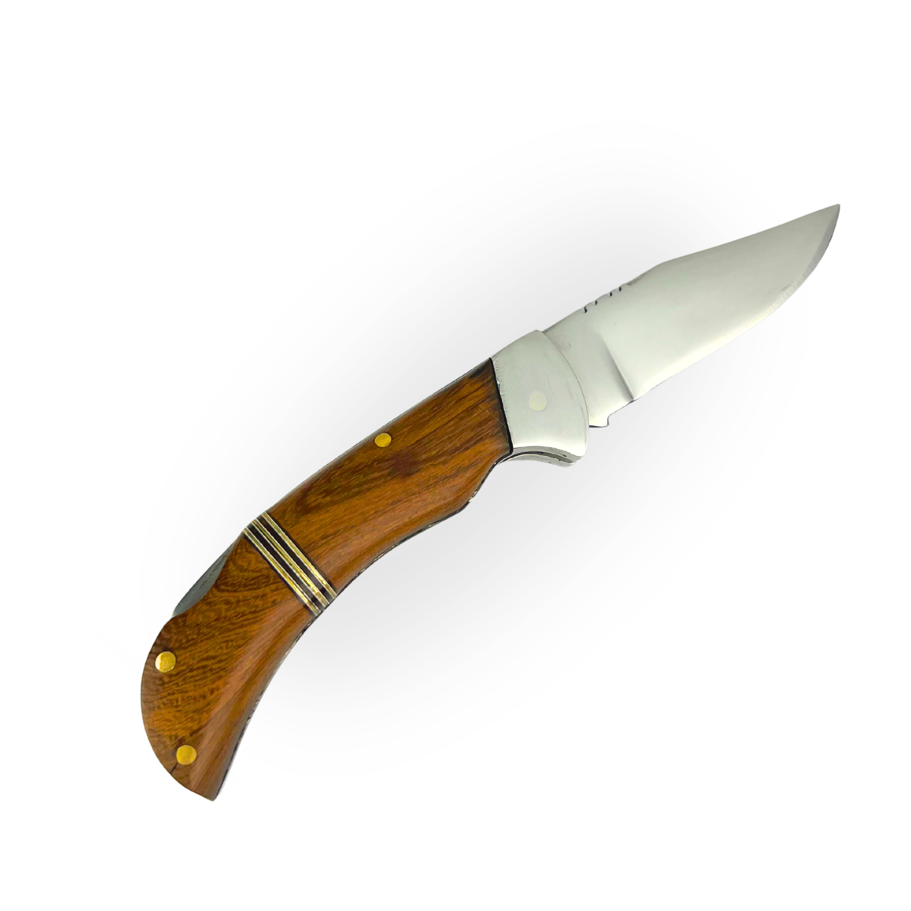 Canivete Artesanal Aço Inox 420C 4 Polegadas - Cabo Madeira com Anel Latão e Trava