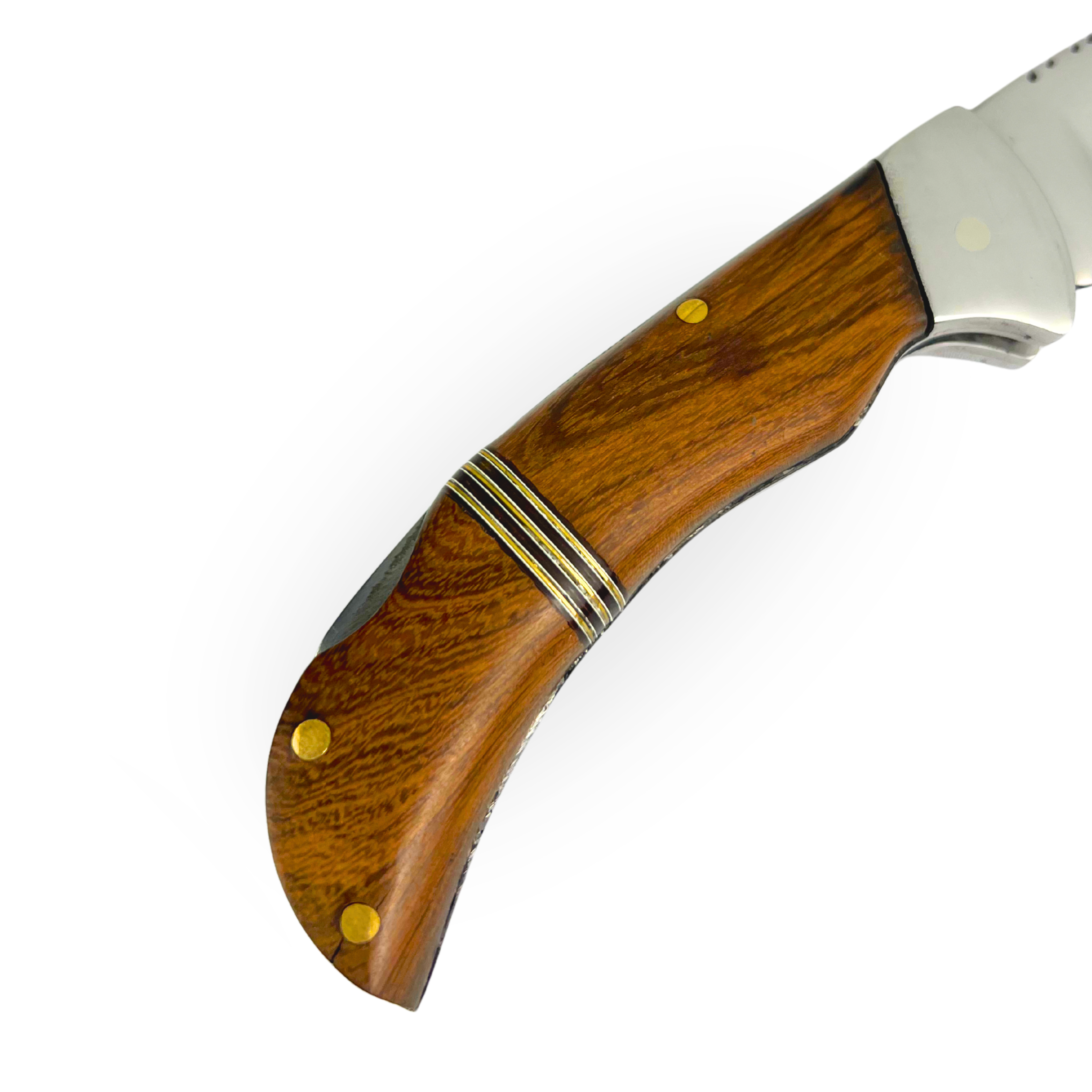 Canivete Artesanal Aço Inox 420C 4 Polegadas - Cabo Madeira com Anel Latão e Trava