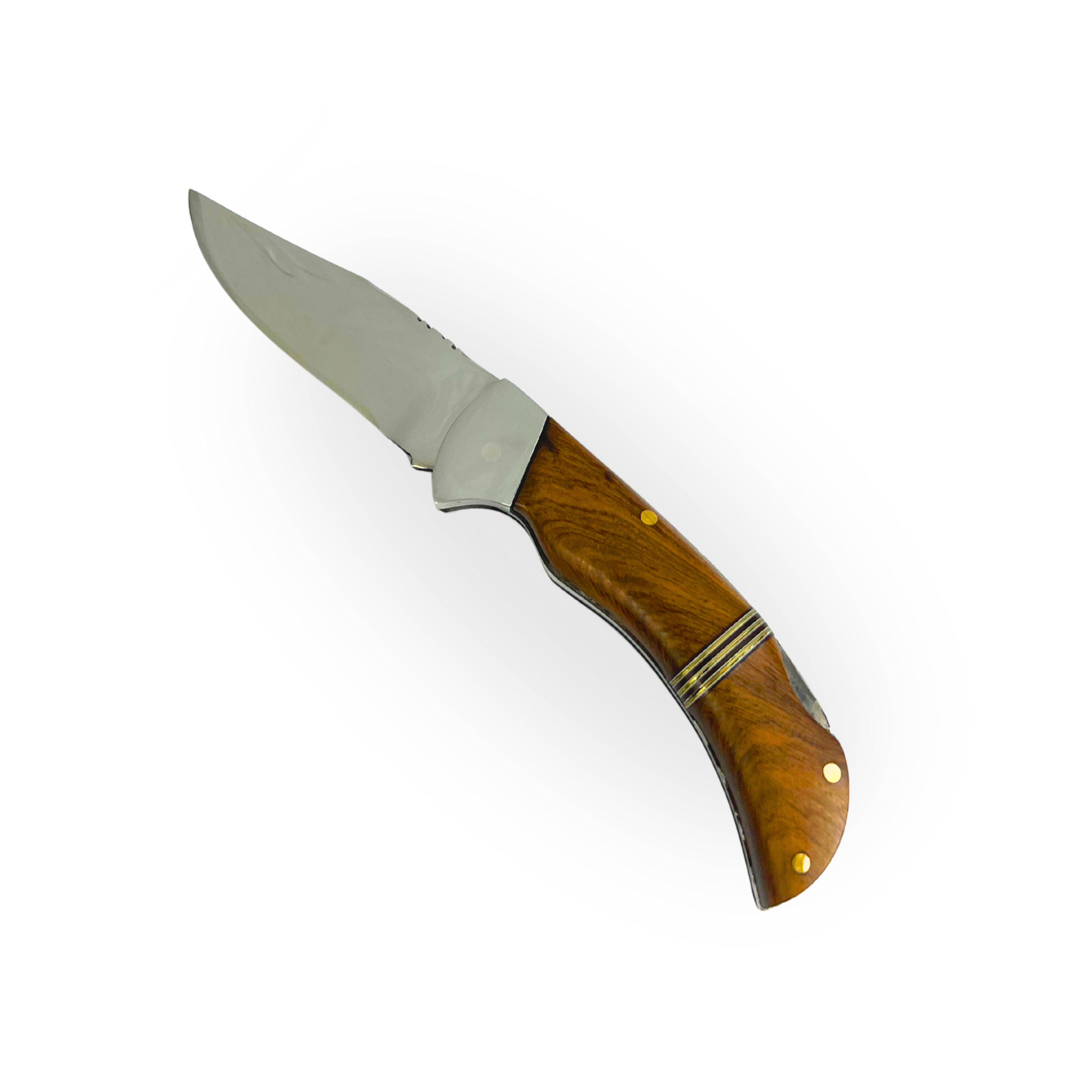 Canivete Artesanal Aço Inox 420C 4 Polegadas - Cabo Madeira com Anel Latão e Trava