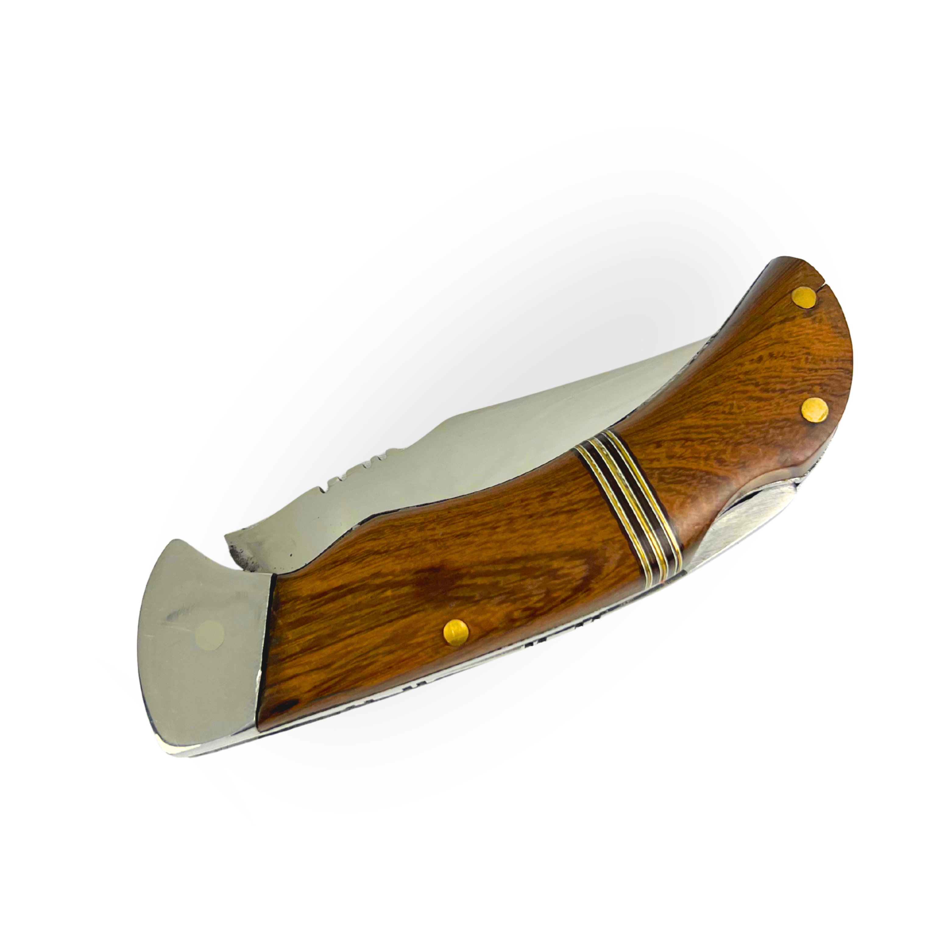 Canivete Artesanal Aço Inox 420C 4 Polegadas - Cabo Madeira com Anel Latão e Trava