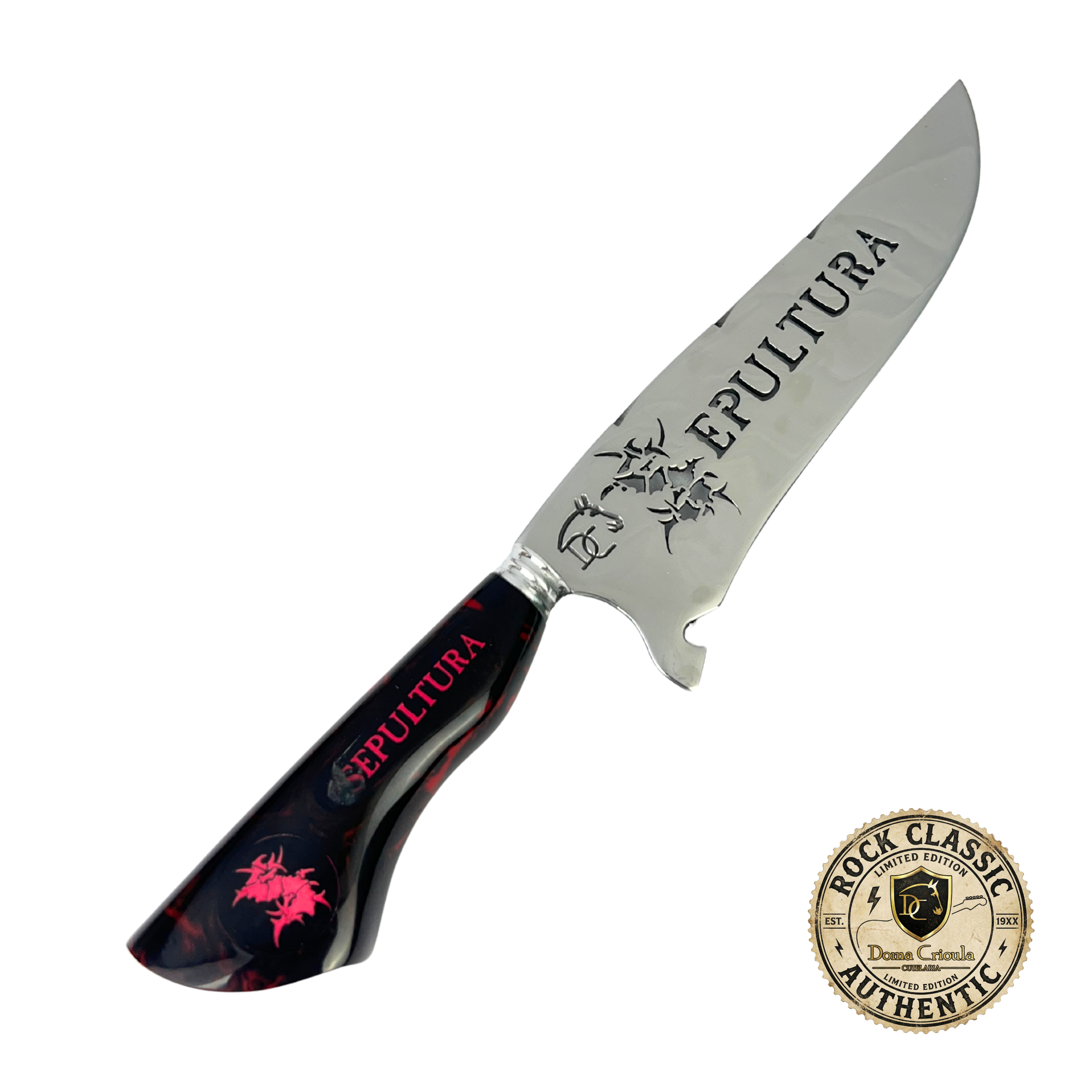 Faca Sepultura 8 Polegadas | Lâmina Vazada Thrash Metal BR | Cabo Resina