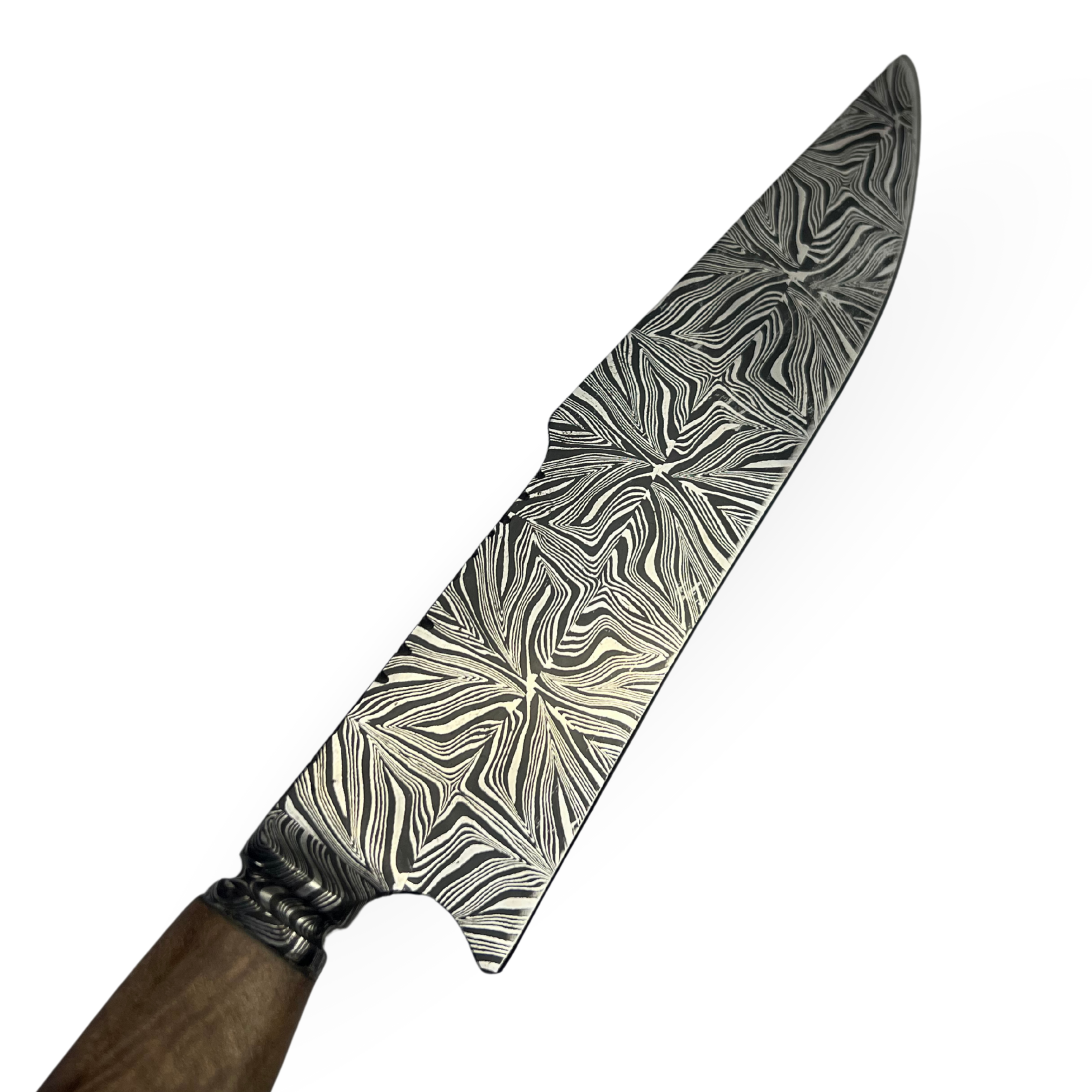 Faca Damasco Padrão Mosaico 8 Polegadas - Cabo Madeira Spalted - Peça Única Exclusiva