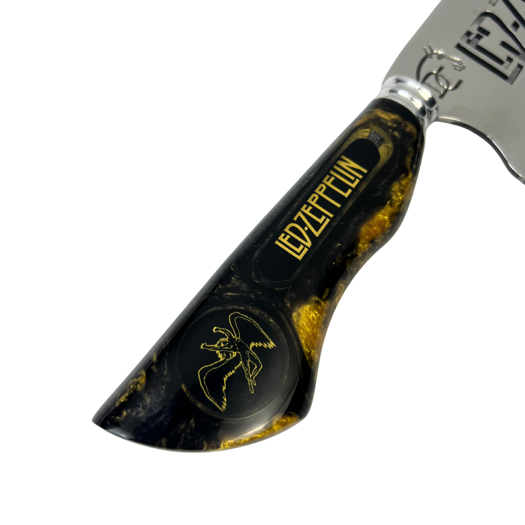 Faca Picanheira 8" Led Zeppelin - Cabo Resina Preta e Dourada