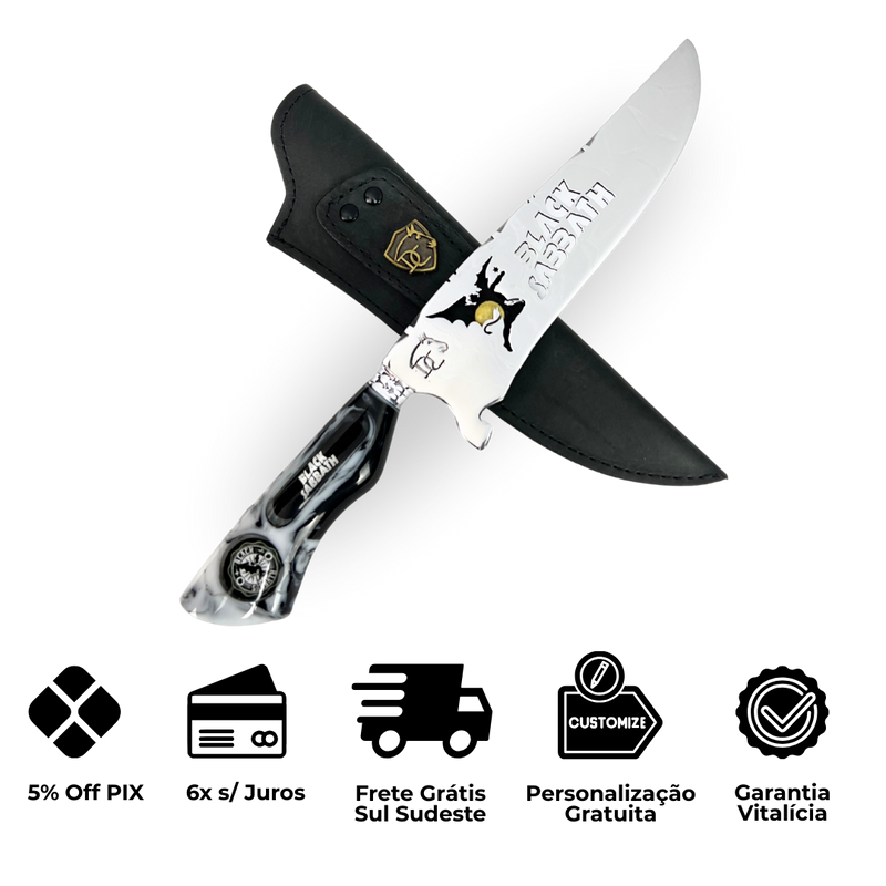 Faca Black Sabbath 8 Polegadas | Lâmina Vazada - Cabo Resina Personalizado