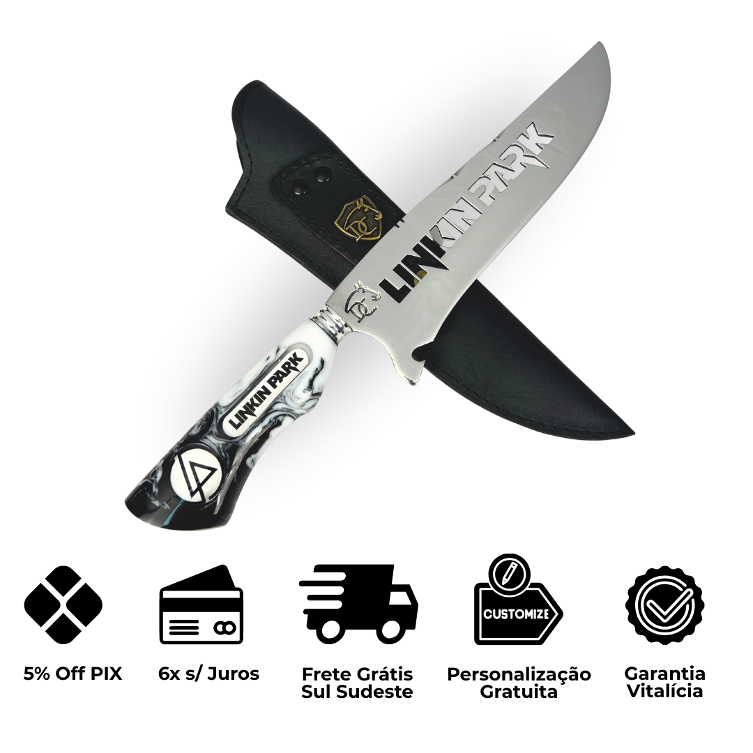 Faca Linkin Park 8" - Cabo Resina Personalizado - Edição Especial Rock