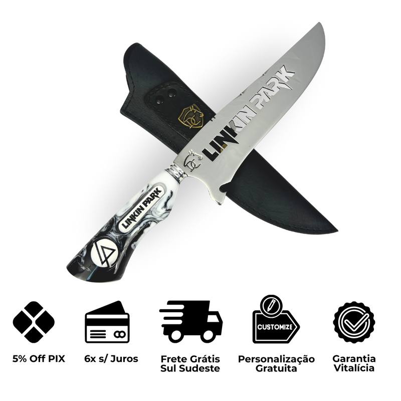Faca Linkin Park 8" - Cabo Resina Personalizado - Edição Especial Rock