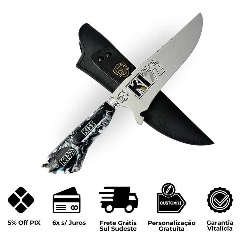 Faca KISS 8" - Cabo Resina Personalizado - Edição Especial Rock