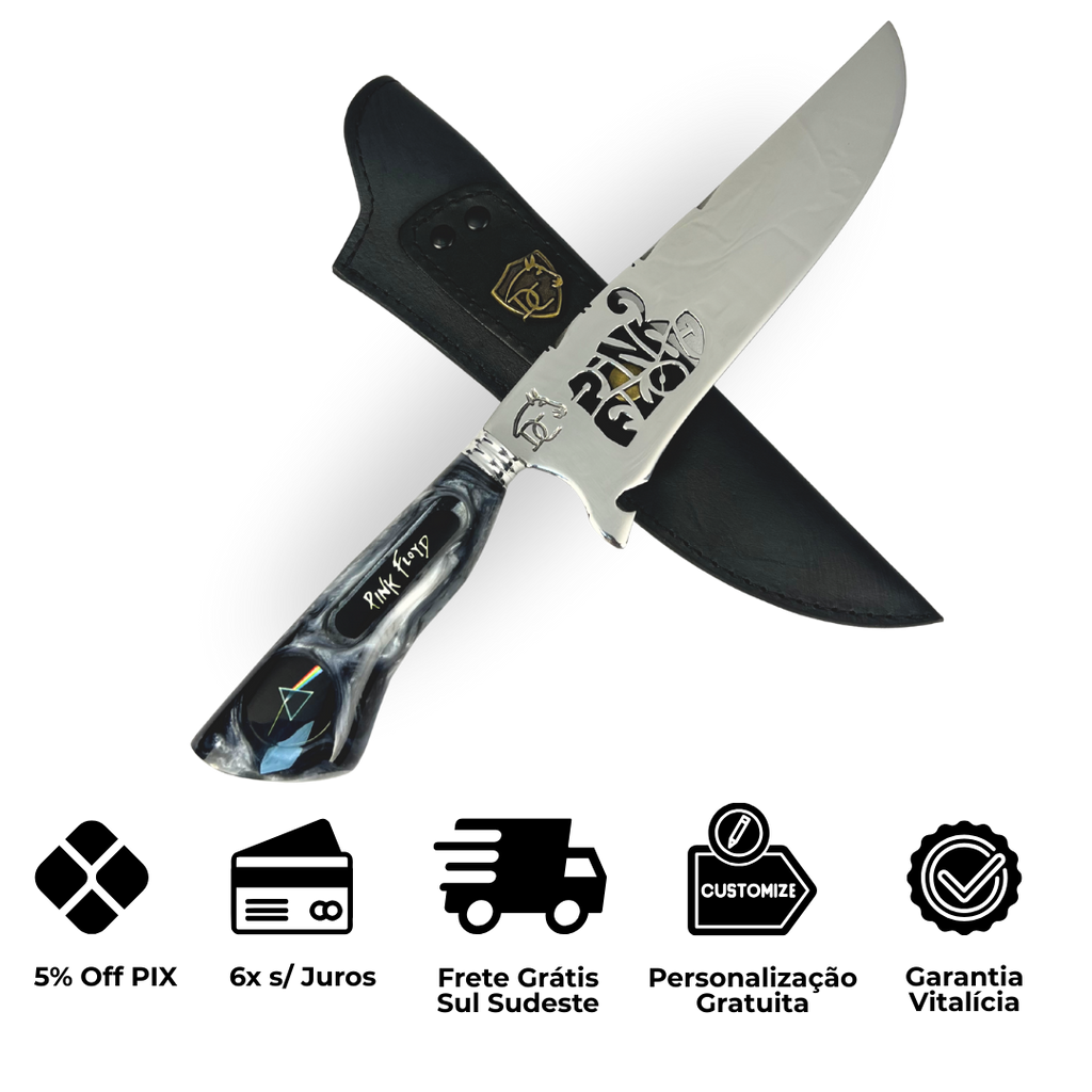 Faca Pink Floyd 8" - Cabo Resina Personalizado - Edição Especial Rock