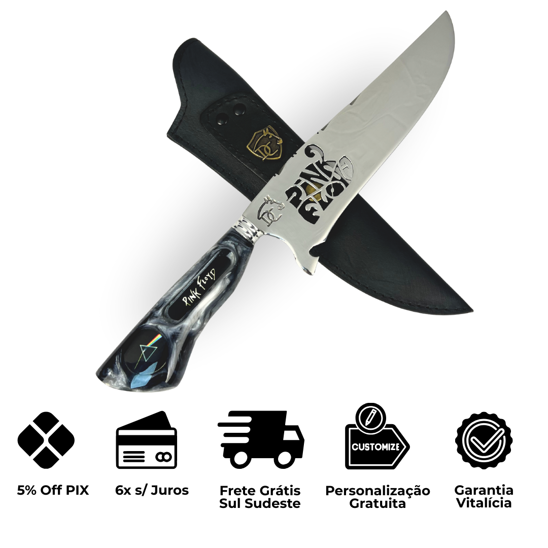 Faca Pink Floyd 8" - Cabo Resina Personalizado - Edição Especial Rock