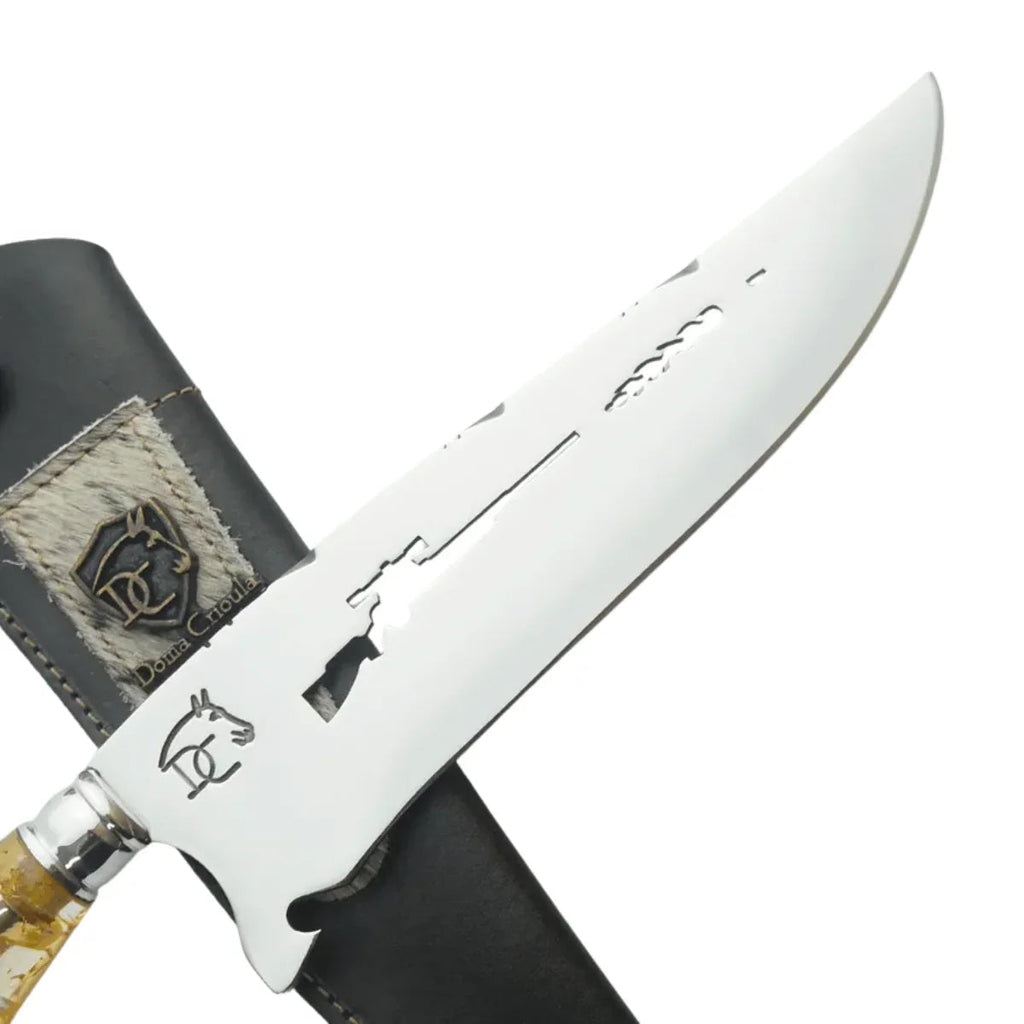 Faca Artesanal para Churrasco 8" Folhas Douradas - Cutelaria Gaúcha Aço Inox Premium