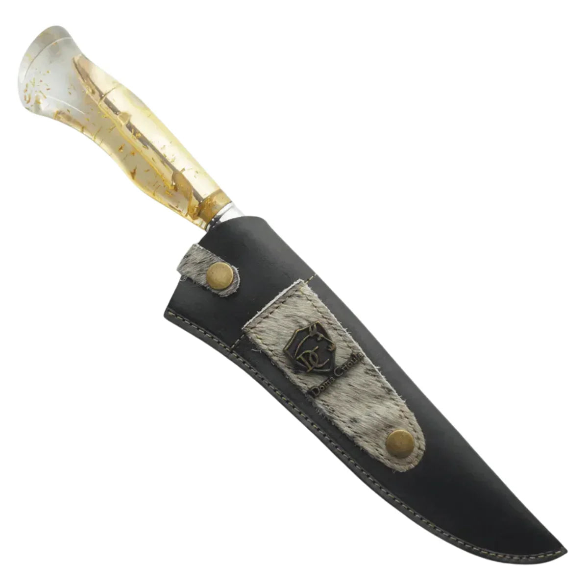 Faca Artesanal para Churrasco 8" Folhas Douradas - Cutelaria Gaúcha Aço Inox Premium