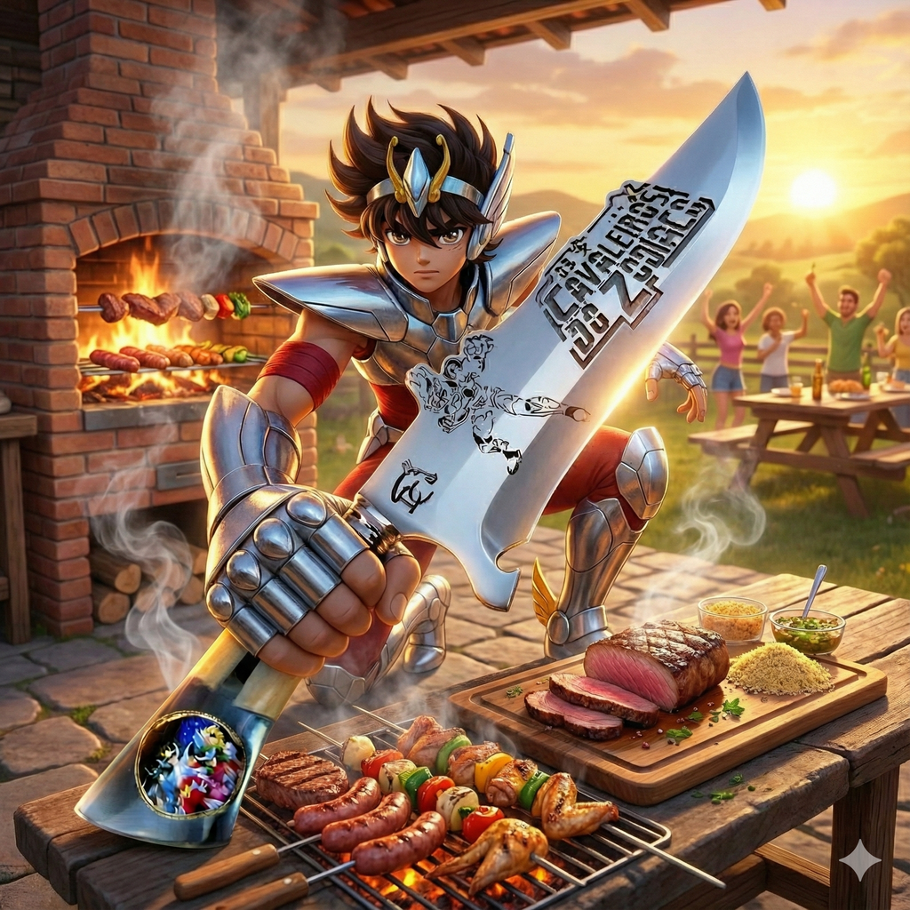 Picanheira Cavaleiros do Zodíaco 10" - Cabo Osso Bovino e Resina