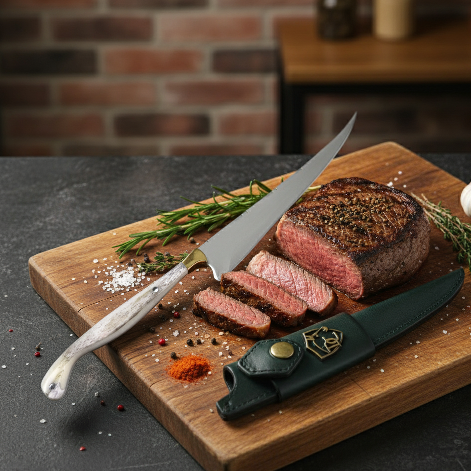 Faca Fileteira Aço Inox 420C 7 Polegadas - Cabo Full Tang Osso Bovino